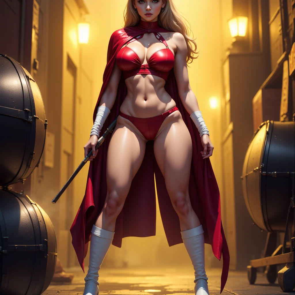 Red hair, medium body, big tits, full body image, maximum resolution 8k, warrior clothing, warrior dress, queen, waterfall