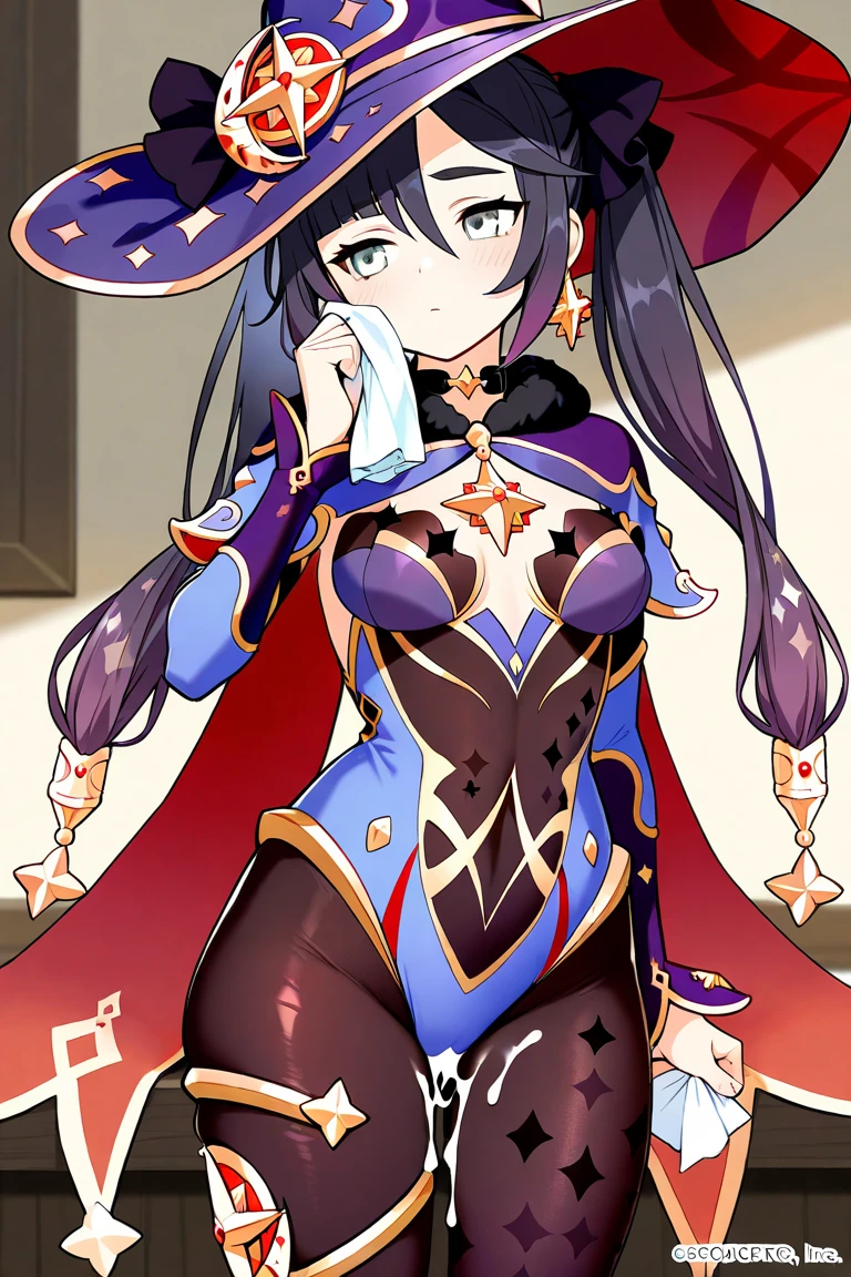 hu tao(Genshin Impact),Ghost World,Elves surround the surroundings,Premium comic titles,Expose abs,Slim figure,cropped shoulders,huge tit,White dress at the bottom,Mesh garment,Fleshy thighs,Below the waist are mesh stockings,Masterpiece,hyper-detailed face,Deep rendering