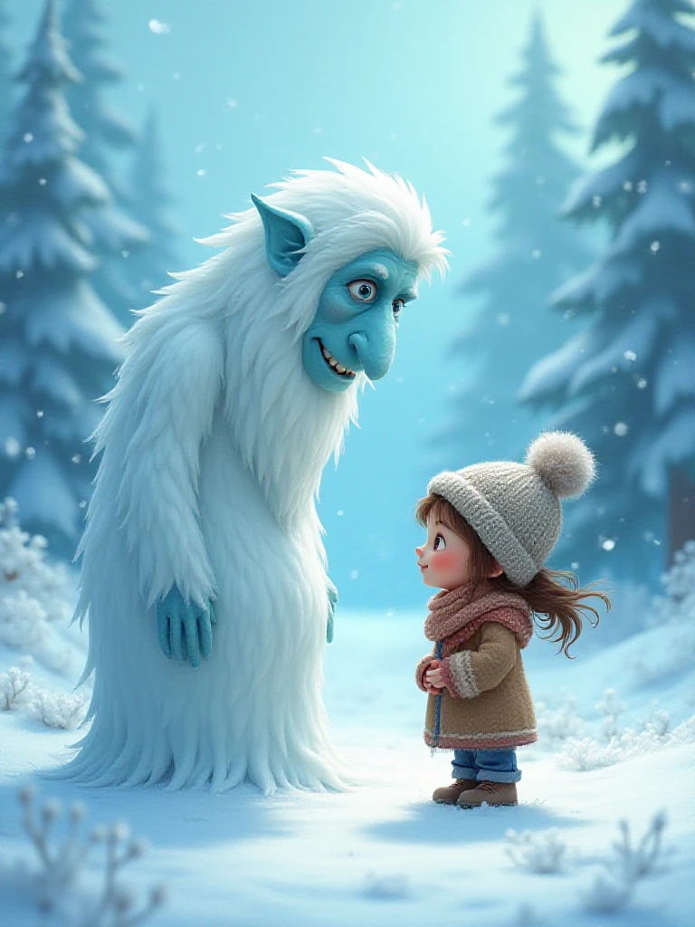 a girl playing with abominable snowman