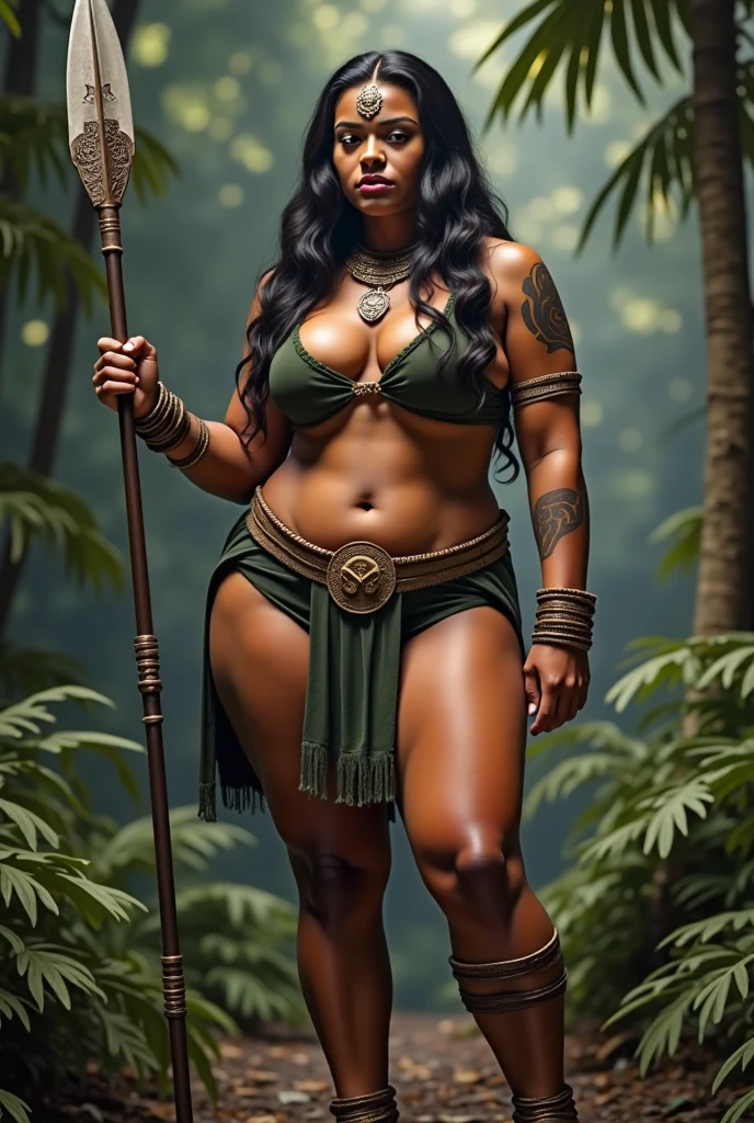 (Latina elf girl, chocolate skin tone, white priestess robe, white short pants, sandals), brutal smirk face, plump lips, (black hair, very long and thick braid), yellow eyes, fitness figure, (detailed portrait, focus face), jungle temple, standing pose