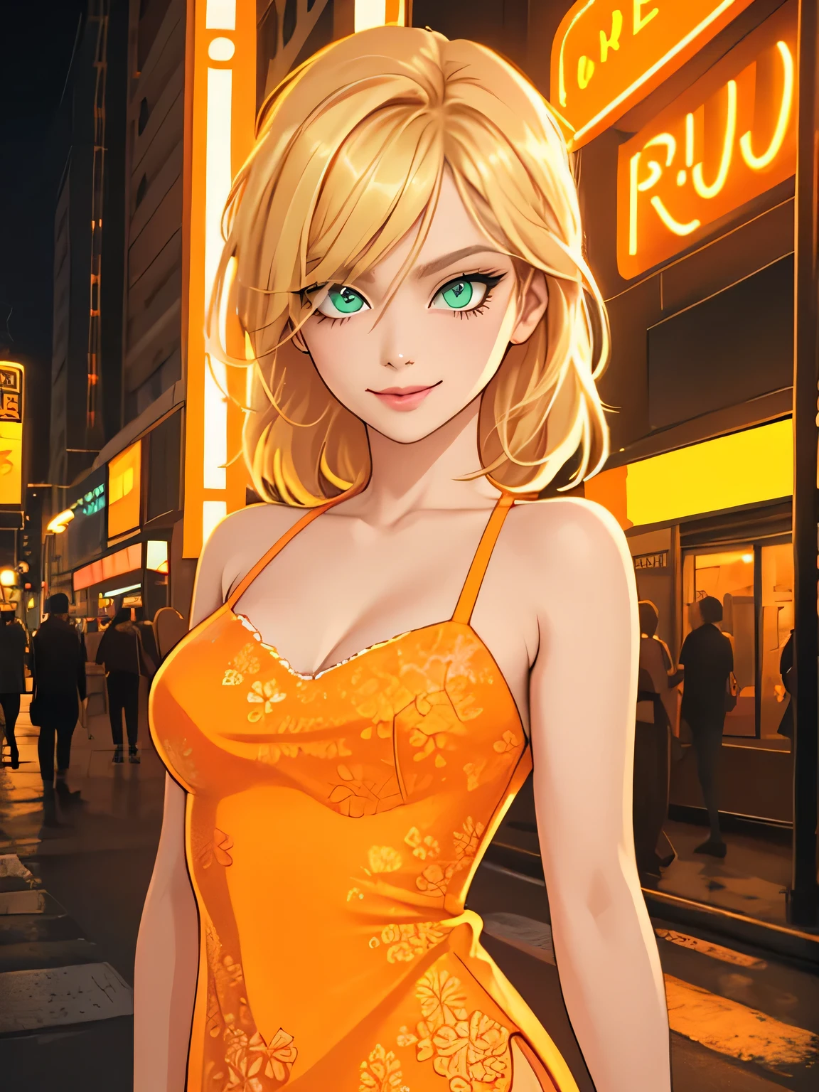 centered, professional photo, (looking at viewer:1.2), smiling, |  Lindsay_Total_Drama, 1girl, solo, blue eyes, long hair, blonde hair, cleavage, bandana, skirt, | | bokeh, depth of field, cinematic composition, | <lora:Lindsay_Total_Drama:0.8>