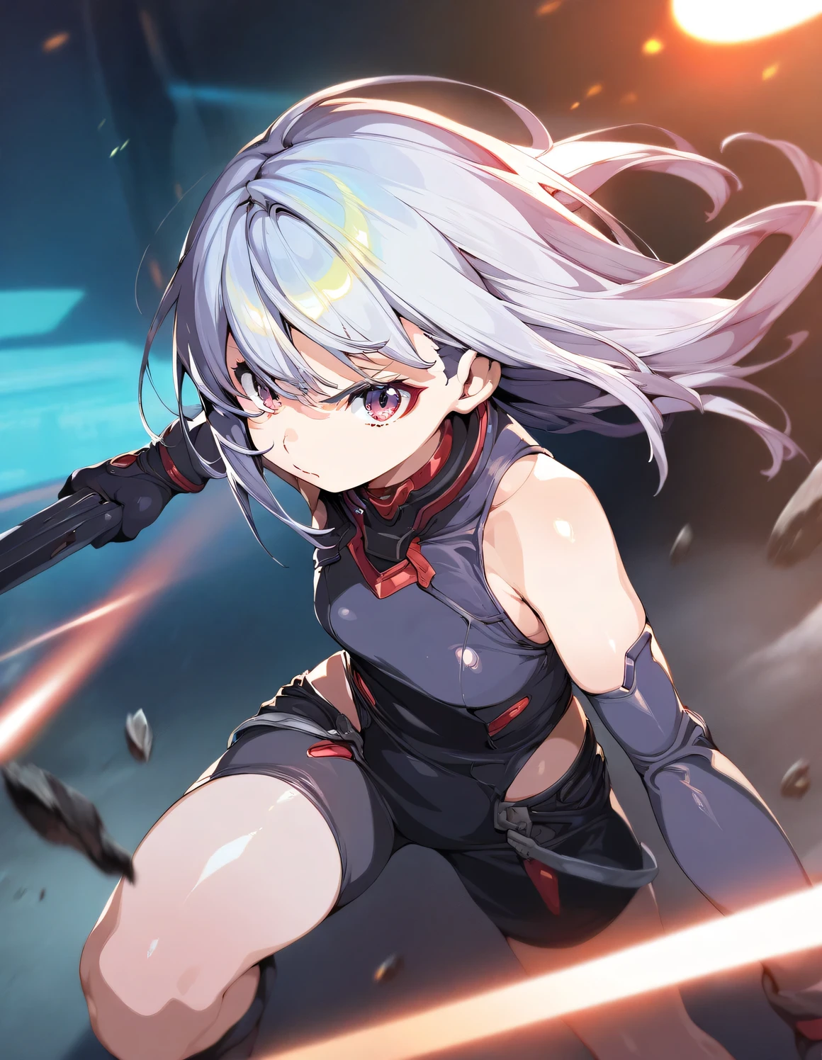Anime girl with long white hair and a gun in her hand - SeaArt AI