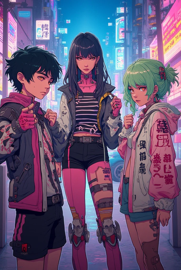 ((Full body image)), ((Just one person)). A young adult man with fair skin, fit well-toned body. He has big mint eyes. His hair is navy blue, short and wavy, in a messy undercut hairstyle. His hair has curtain bangs and is very voluminous. He wears a mint bandana on his forehead, has a very colorful and lively outfit. He wears a mint green synthetic leather jacket, a black shirt underneath, black jogger pants and mint-colored high-top sneakers. He has a determined look on his face and is standing in the middle of an arcade with several vibrant colors.
