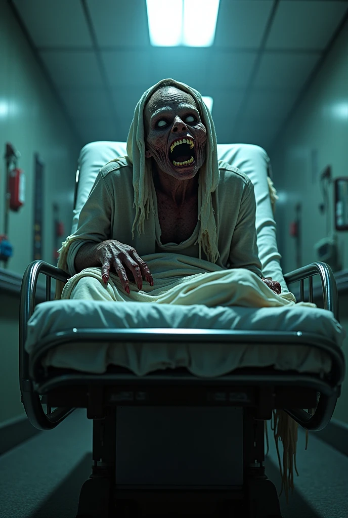Nurse appearance、Women with large breasts, h. p. Lovecraft、Hellraiser、God of Cthulhu 、Translucent skin, ((drooping teeth)),Visible veins under the skin, Dark, onimous、Abandoned hospitals、Hospital Room、Messy floor