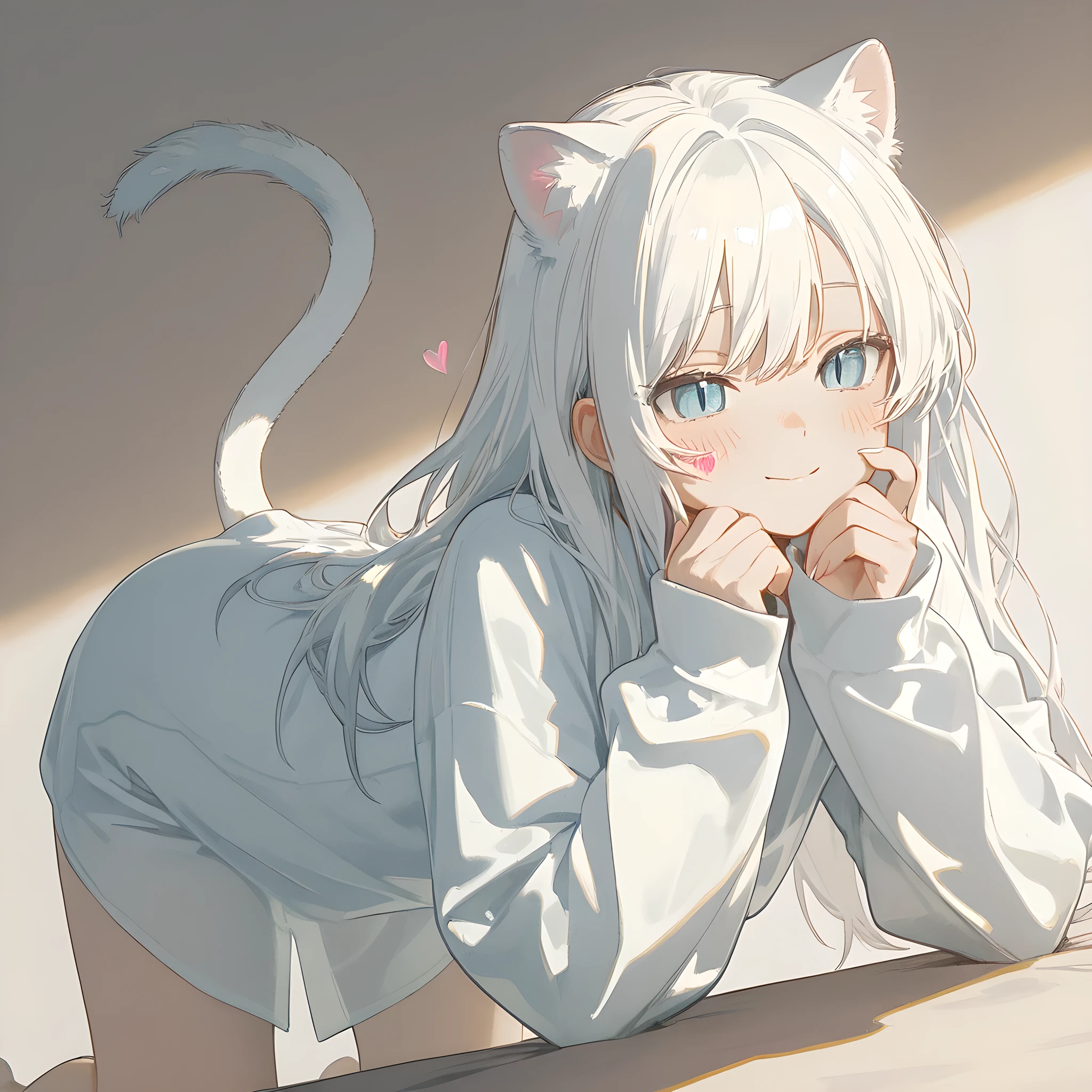 Anime girl with white hair and blue eyes leaning on a table - SeaArt AI