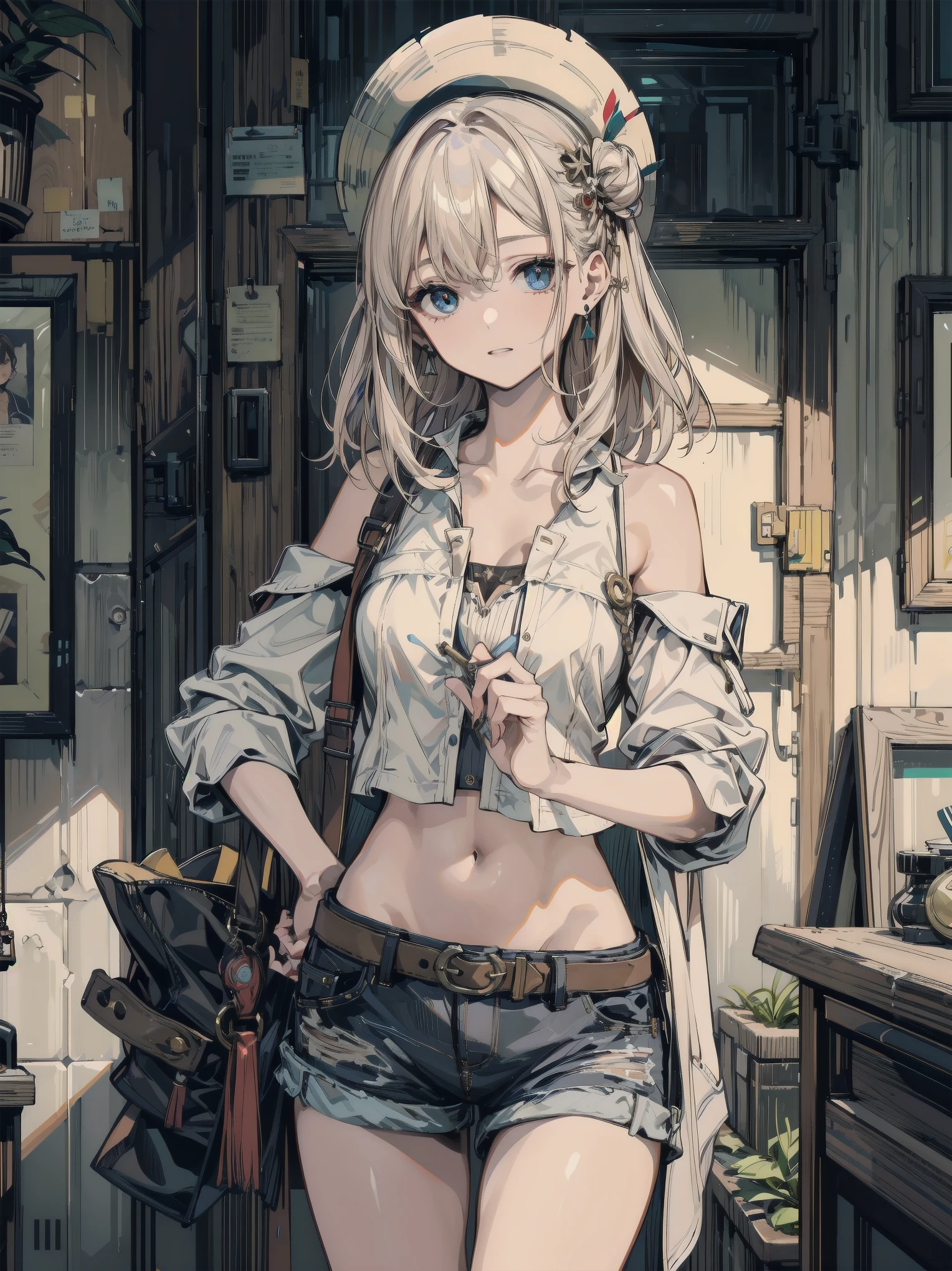 Masterpiece,realistic, 1girl,(MyleneHFV4),white hair, quanxi from chainsaw man, quanxi, brown eyes,ringed eyes, ponytail, ((POV, close shot)), black tank top, large chest, large breasts, nipples, highlight breast, long torso, large breasts, broad shoulders, blue jeans, carrying katana, sword, tall woman, long legs, tall body