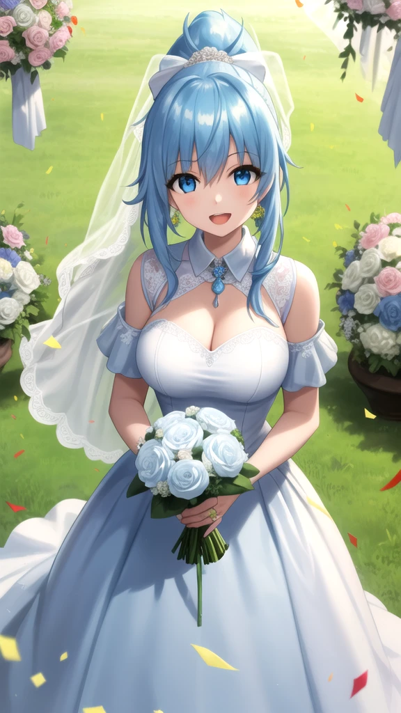 1girl,large breasts,outdoors,garden,(wedding dress), standing,metal_collar,
 <lora:ChapayevPrisonerV2[torn_clothes]:0.8>