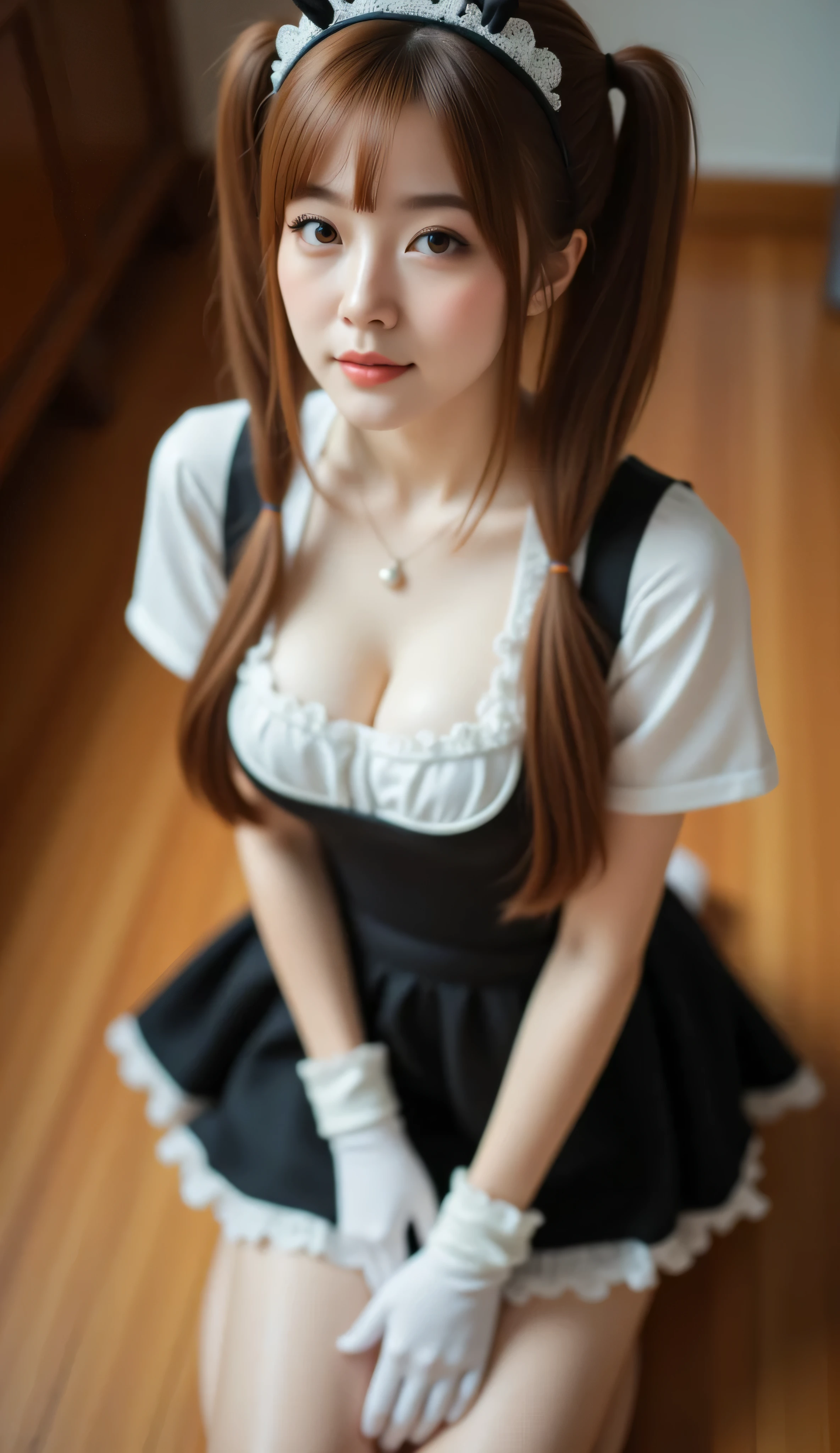 (((plano americano, Two-dimensional illustration, (red hair with half twin tail), (3/4 eyes), a smile, a young girl of 18 years old, Cute symmetrical face, Black cat ears, red eyes, (Ruffled clothes, Clothing black lace), Interior Green color, a woman, full body, A masterpiece of 2D art, (Masterpiece,Top image quality:1.3),(Details:1.2),(1 girl in), All-black maid clothing , dark night)))