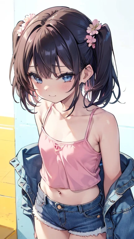 (8K、Highest image quality、highest quality、masterpiece)、detailed face、((two :2))、brown hair、short hair、brown eyes、evil smile、((grin))、earrings、((small breasts))、((pink camisole))、((denim short shorts))、cowboy shot、black hair、twintails、light blue eyes、evil smile、((grin))、earrings、((small breasts))、((white camisole))、((denim short shorts))、cowboy shot、Standing next to、((back alley background))、((nsfw))
