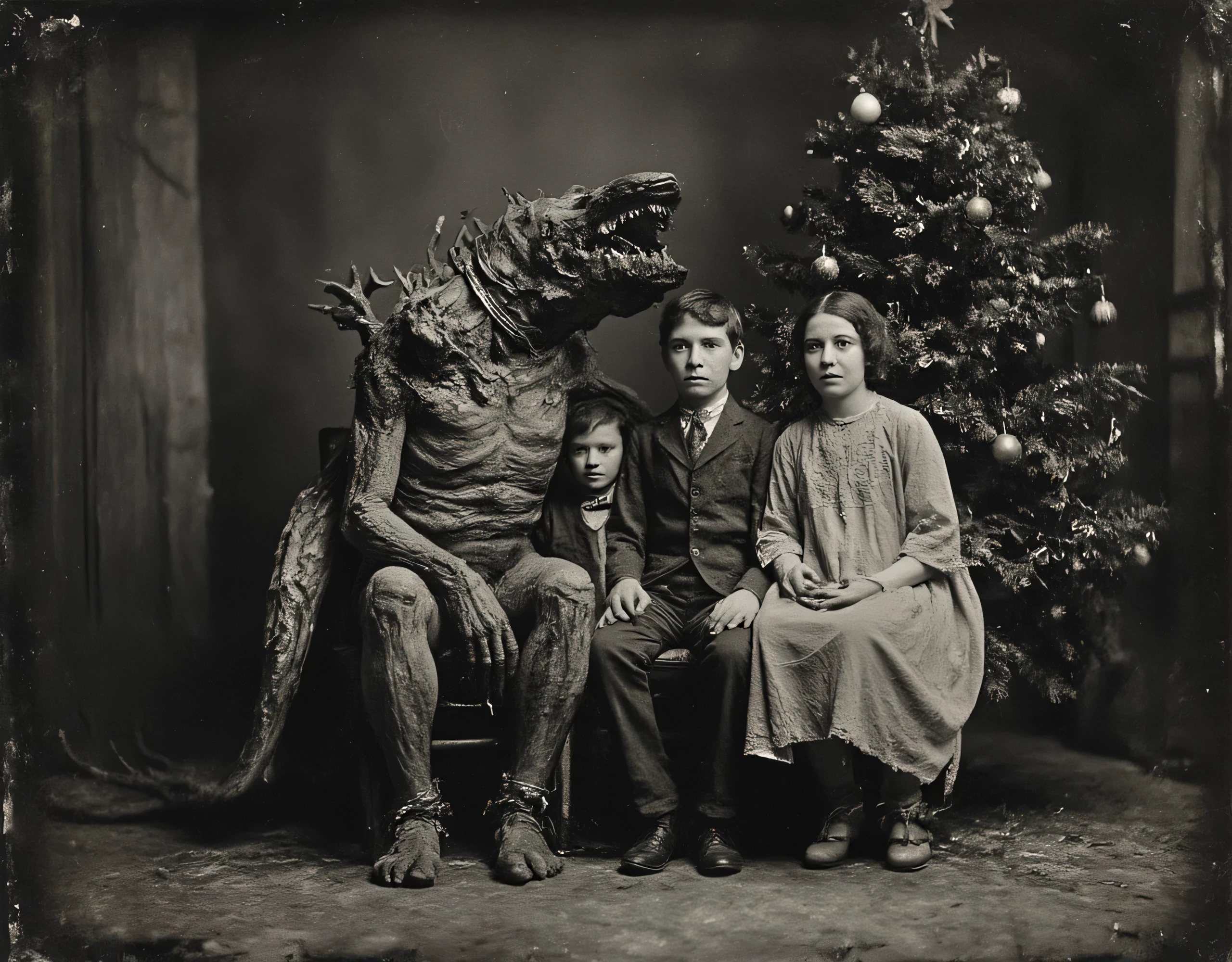 safe_pos, (score_9, score_8_up:1.1), score_7_up, photorealistic, rating:explicit daguerreotype photo of a horrifyingly grotesque disgusting monster creature sitting with a family next to a christmas tree, masterpiece,, , absurdres, masterpiece,, Expressiveh choker, anklets, pubic-hair, flux-style ((masterpiece, Highest quality, Best image quality, High resolution, Realistic, RAW Photos, 8k, Highly detailed)) 4lch3my_l4b CyberRealistic_Negative_PONY