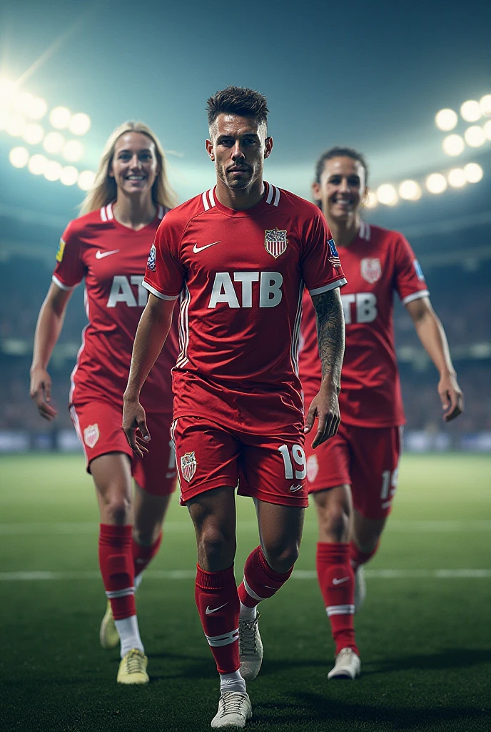 full body shot photo of a beautiful (20 year old:1.6) , , caucasian, pale skin, (wearing white soccer uniform, red shorts, white thigh-high socks, sneakers), depth of field, studio lighting, perfect face, , smiling, epiCRealism, <lora:LowRA:0.4> <lora:add_detail:0.7>, <lora:breastsizeslideroffset:-0.9>