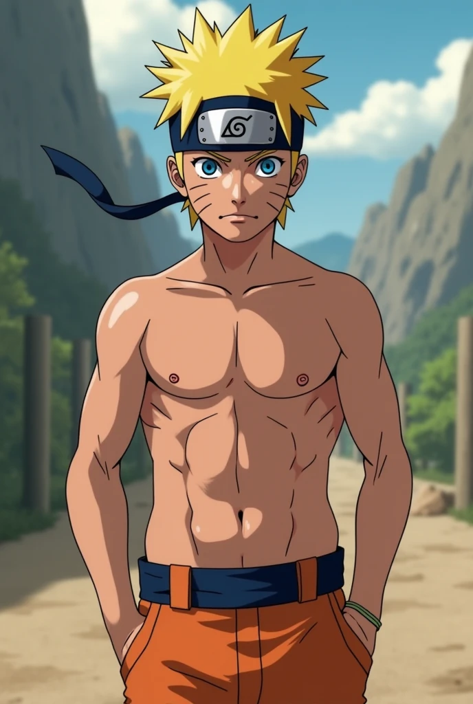 Create Naruto Uzumaki wearing a man&#39;s thong without clothes.