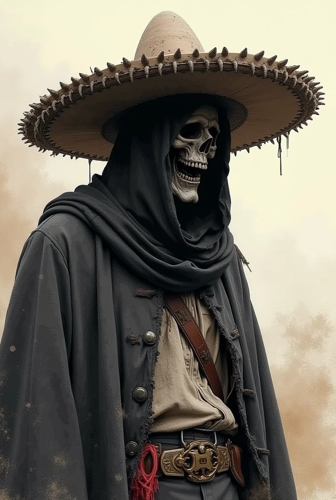 ((Rosto de caveira)), 8k, fotografia premiada, trending in artstation, (cinematografic), (filme), extremamente detalhada, cinematic lighthing, oeste selvagem, deserto, (sun sunset), 1 homem, homem de 40 anos, the man has a hat, gunatyou, segurando arma, olhando para o espectador, visando o espectadorR3DD34Dstyle, pintura digital, clint eastwood, cowboy hat, (poncho marrom brilhante:1.3), no deserto, (red skies:1.3),