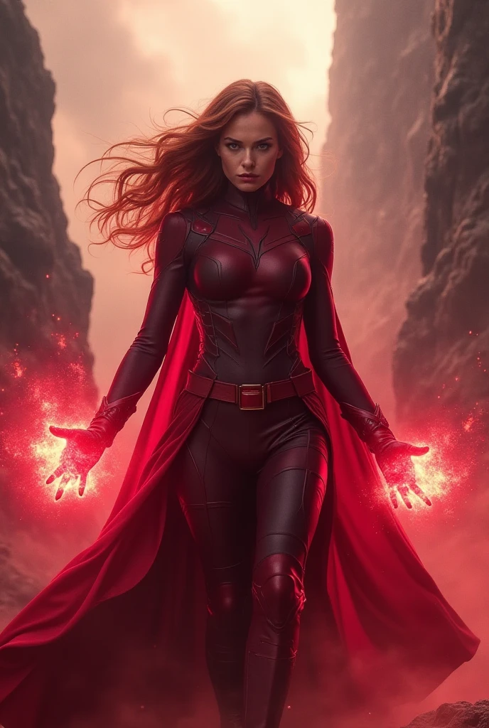 brown hair,red eye with scarlet witch costume from marvel
