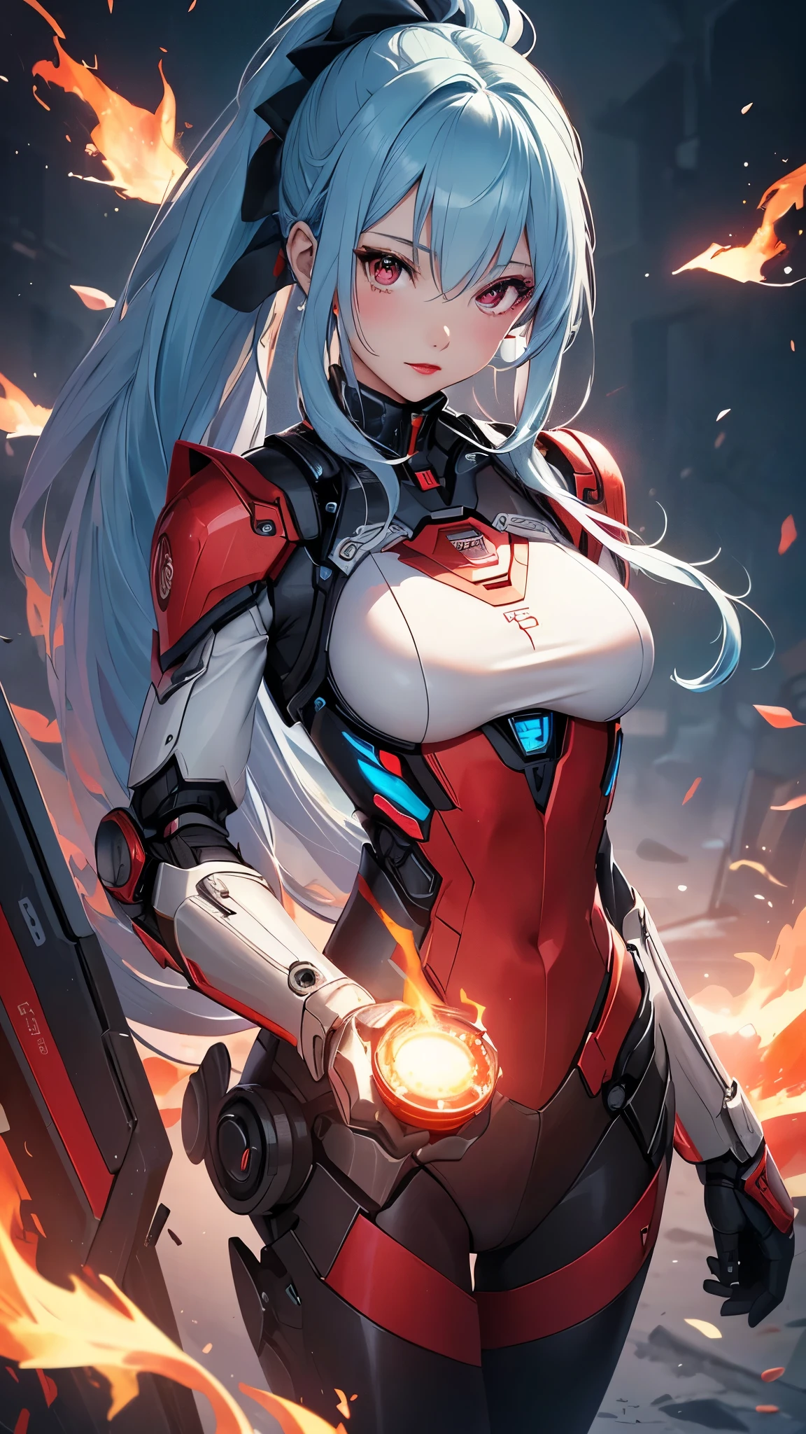 A girl is posing for a photo, cute女の子, Enchanting girl, Anime Girls,
(Silver Hair、Long hair that bounces outwards、Shaggy Hair:1.4、Natural curls), (Red eyes, Slanted Eyes:1.4),
(Red plug suit、((cyborg、mechanical、Robot Girl、Glowing Sword)))、
(((highest quality)), ((masterpiece)), (Very detailed), (High resolution), (Beautiful detailed sparkle), (High detail), (Anatomically correct)), ((Realistic)), ((The best CG)), Ultra-detailed art, CG illustration, 16k, 1080P, Oil paints:1.2,
(((One Girl))),
(Symmetrical facial features, Perfect Face), Beautiful clavicle, (Beautiful fingers), (Beautiful breasts, (Ccup)),
Beautiful body, Beautiful thighs, Beautiful feet, Perfect round butt, (((Detailed skin, Oily skin, Textured skin, Beautiful Skin))),
(((Baby Face, cute, s old))), Double eyelids, Long eyelashes,
(Expression of fine eyes, Beautiful and delicate eyes, Sparkling eyes, Eye Reflexes),
(Beautiful Nose,Thin Nose),
(Glossy Lips, Beautiful Lips, thick lips),
(Beautiful Hair, Shiny Hair, Shiny Hair), Hair fluttering),
(Glaring、Angry、Screaming),
BREAK
(night、(SF、ruins)), ((Aggressive Pose、Fighting Pose、Cowboy Shot))