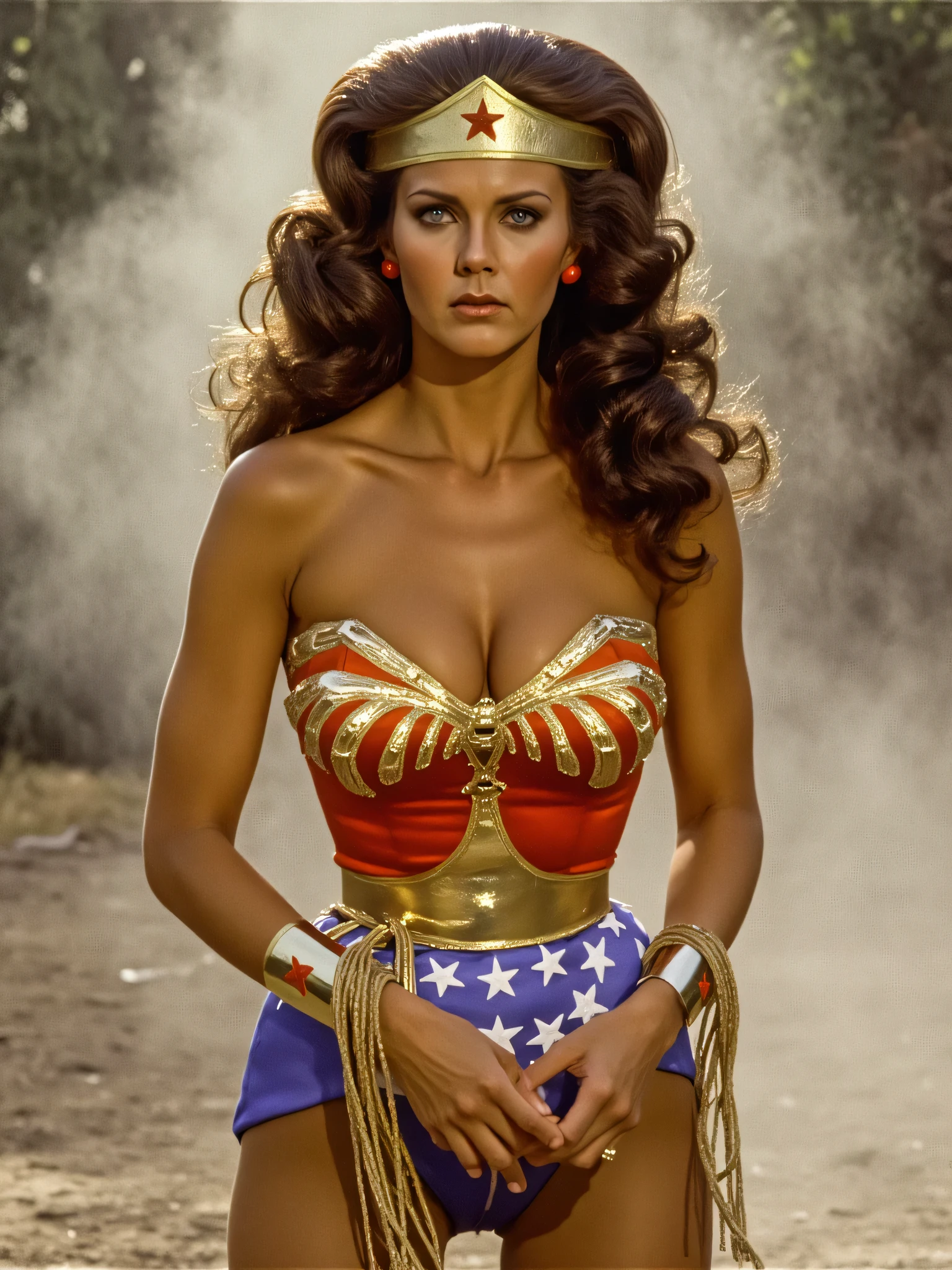Wonder Woman, Linda Carter stands, Hands tied with rope,Pleasing Fluffy Sexy Emotions,