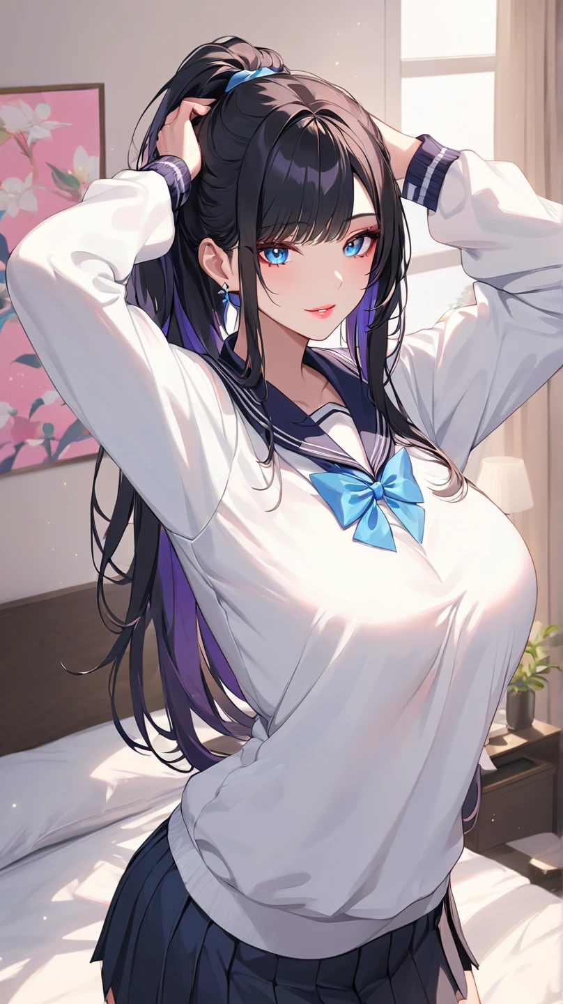 cute little、 lightsmile,Beautie, Anime style, ghibli-like colors, Blazer Uniform、17 age、I'm inviting、on the bed、A dark-haired、White underwear、Take off your underwear halfway、You are showing me your pubic area、Straight hair、Glamour、is open、Colossal tits、de pele branca、Black socks、Eagerness to show、I'm excited、wide-open legs、Very embarrassing、red blush。 Best Quality , Textured skin、 Super Detail, high details, High quality、、masturbation、Crotch facing me,pubick hair