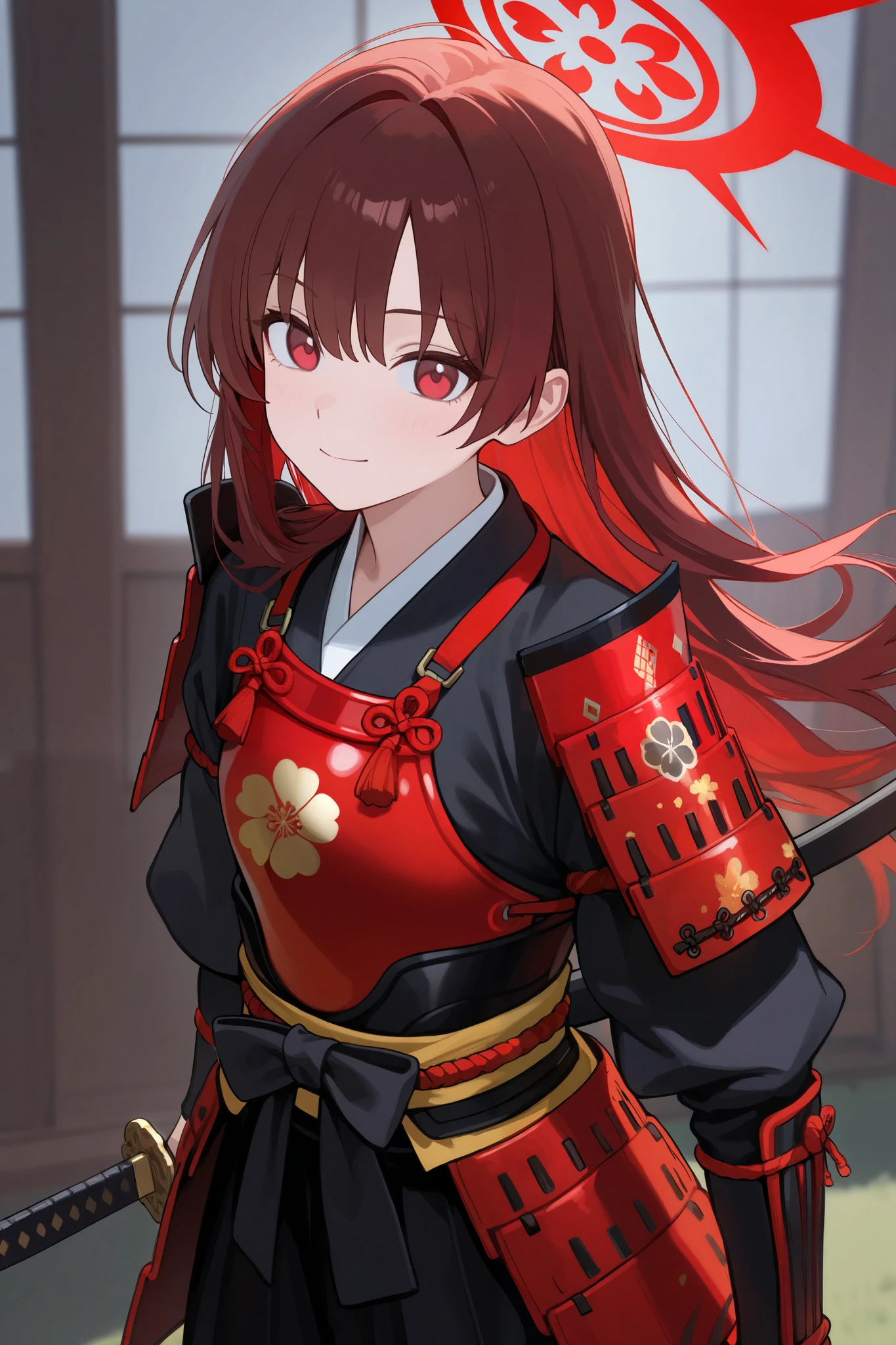 Anime girl with red hair and red armor holding a sword - SeaArt AI