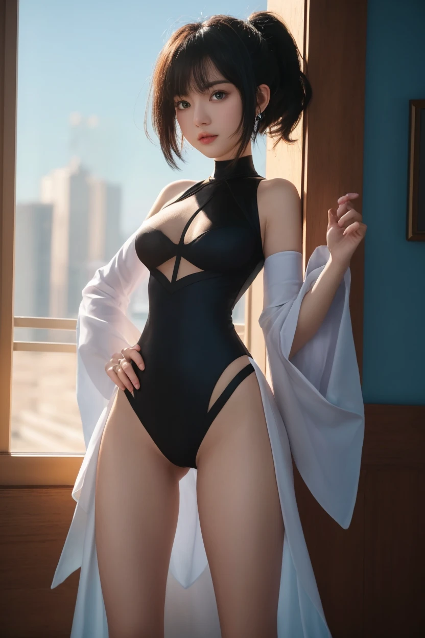 delicated face， 20-year-old kpop idol{Cyborg}girl， （碳纤维Cyborg身体）， carbon fiber body， {{bob and angle}}， （：1.15）， （Mechanical bangs， The charming curve of the middle pelvis， stand posture， sea beach， Glowing skin， （（fluffly））， （high legs， Camel toes， Carmelto， Vulvar shape：1.25）， （cyber punk personage， sci-fy：1.2）， [[luminous neon lights]]]， （Upper part of the body：1.15）， （8K， Original photo quality， tmasterpiece：1.45），（NSFW：1.15）