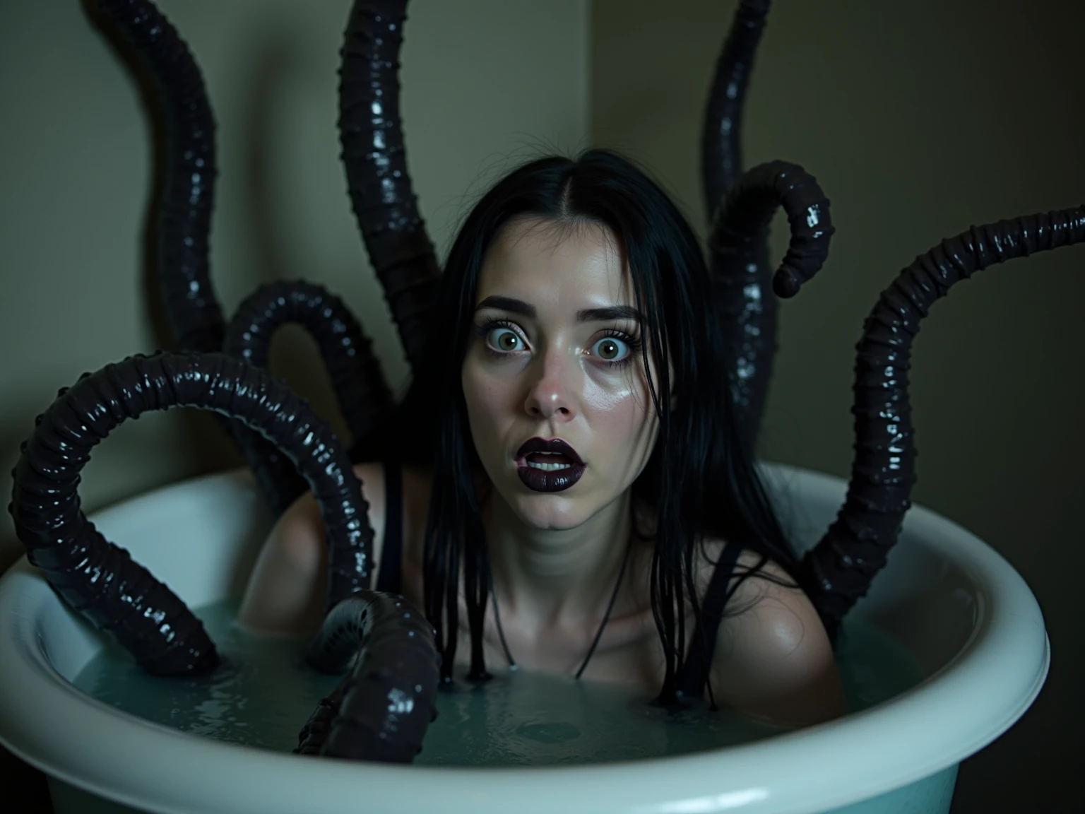 1girl, arm into tentacles, black tentacles