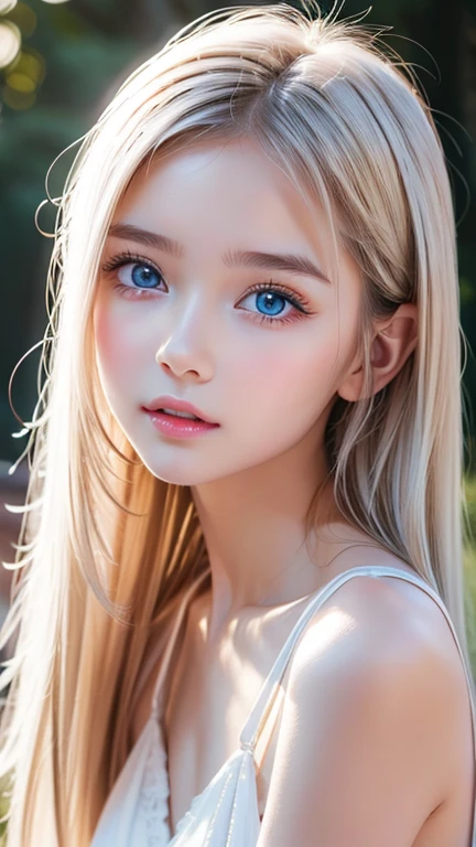a cute little girl, pink lips, wearing a bright white shirt, in the style of the soft aurorapunk color palette, an anime illustration of her face, animated gifs, blonde hair, hand-drawn animation, charming sketches, soft and bright, hazy romanticism, superplane style, white--air background 1:1--niji 5--expressive style