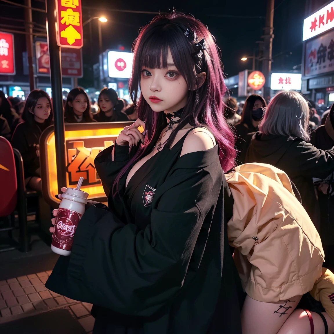 masutepiece, Hyper realistic, 8K, Bokeh, Fire Luminescent,hi-school girl、bikini black form、Cute face、Standing on a street corner in Shibuya.
