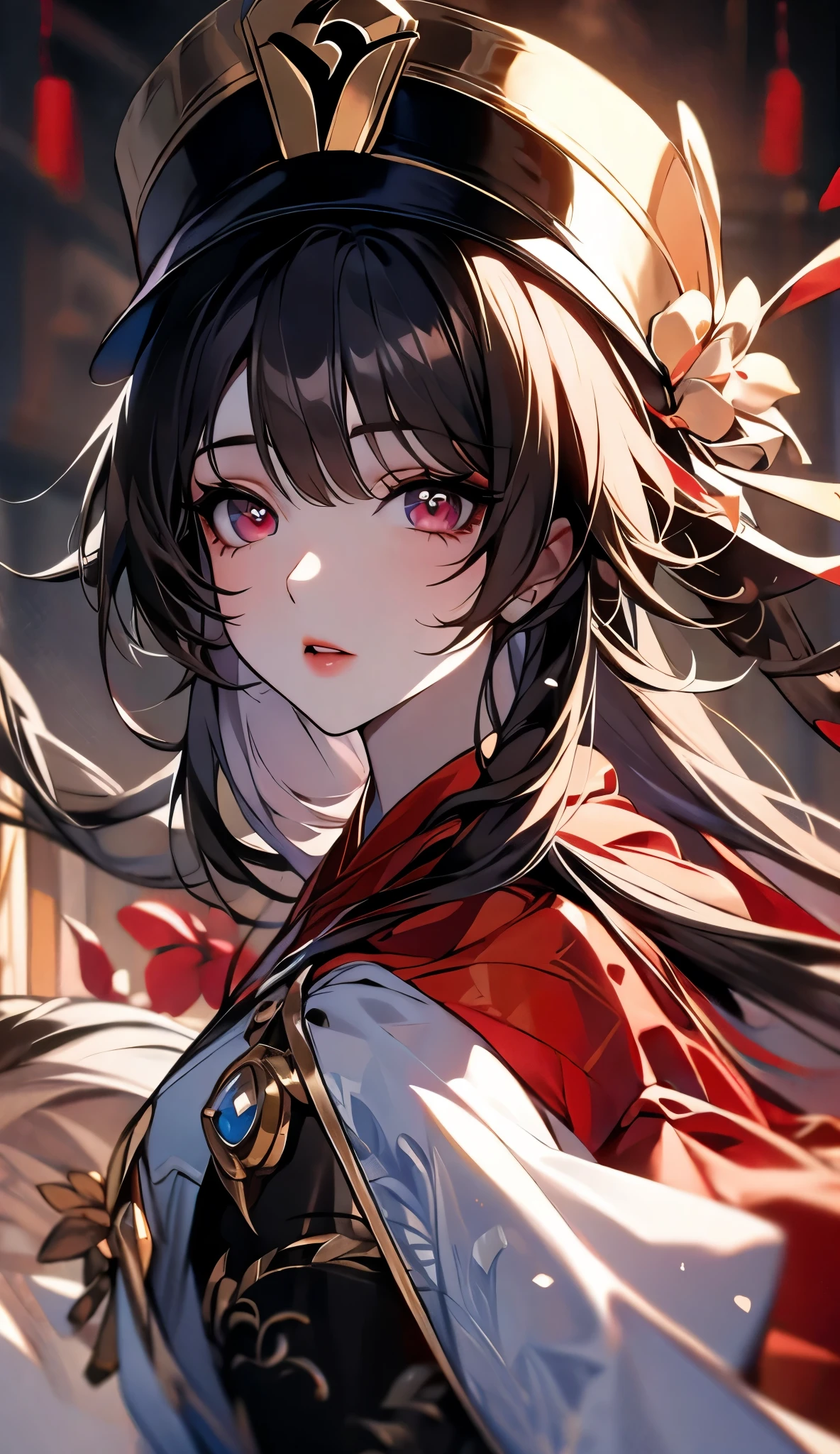 masterpiece, best quality,
1girl, hu tao (genshin impact), boo tao,hat, red eyes, twintails, brown hair, solo, symbol-shaped pupils, long hair,bangs, black shorts , chinese clothes, ((((com as mãos na bochecha e boca aberta))))