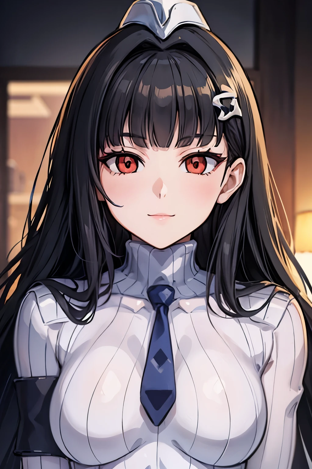 masterpiece, highest quality, (highest quality), (best illustrations), 8k,face close up,on the bed, {{{masterpiece}}}, {{{best quality}}}, {{Super detailed}}, {{very delicate and beautiful}},smile,DOLLSUIT,{{{best quality}}}, {{Super detailed}}, masterpiece, highest quality, (highest quality), (best illustrations), 8k,{{{masterpiece}}}, {{{best quality}}}, {{Super detailed}}, {{{best quality}}}, {{Super detailed}}, face close up, rio, black hair, (red eyes:1.5), hair ornament, hairclip, long hair,