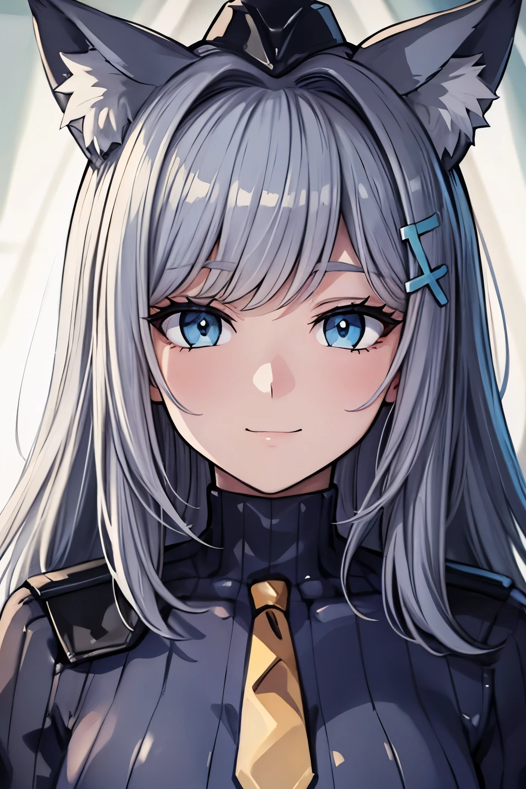 masterpiece, highest quality, (highest quality), (best illustrations), 8k,face close up,on the bed, {{{masterpiece}}}, {{{best quality}}}, {{Super detailed}}, {{very delicate and beautiful}},smile,DOLLSUIT,{{{best quality}}}, {{Super detailed}}, masterpiece, highest quality, (highest quality), (best illustrations), 8k,{{{masterpiece}}}, {{{best quality}}}, {{Super detailed}}, {{{best quality}}}, {{Super detailed}}, face close up, shiroko, animal ears, blue eyes, grey hair, hair ornament, hairpin, medium hair, wolf ears,