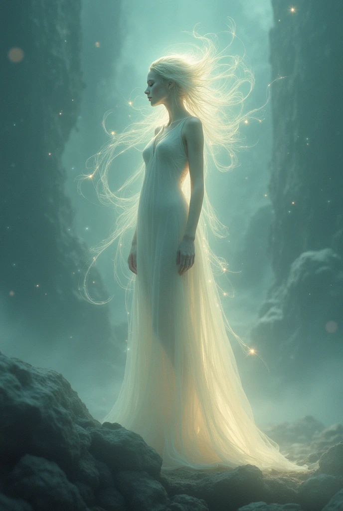 an ethereal, other-wordly, majestic, beautiful stacked female patronus, floating above ground, shot taken from below, fully detailed body, full frame photo, refined, ultra detailed, high resolution, 8K, masterpiece, raw