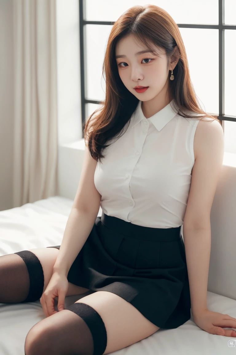1 Girl,sofa,Soft Light,Chinese Beauty,Tight Fit,Suspender Skirt,,Dark-haired,long hair