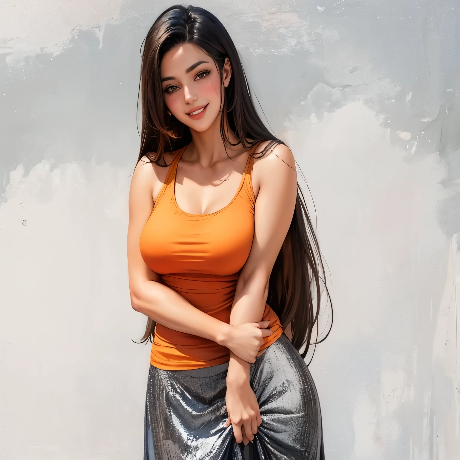 (best quality,ultra-detailed,realistic:1.37),oil painting,portrait,colorful,soft lighting, Native American Indian girl, uniform, gentle expression, big brown eyes, long black hair, pink cheeks, shy smile, feminine features, traditional accessories, feather headdress, turquoise jewelry, standing pose, ((lifting her skirt)) slightly, revealing ((pink panties)), alluring gaze, flirting with the viewer, delicate brushstrokes, vibrant colors, intricate patterns, cultural pride.