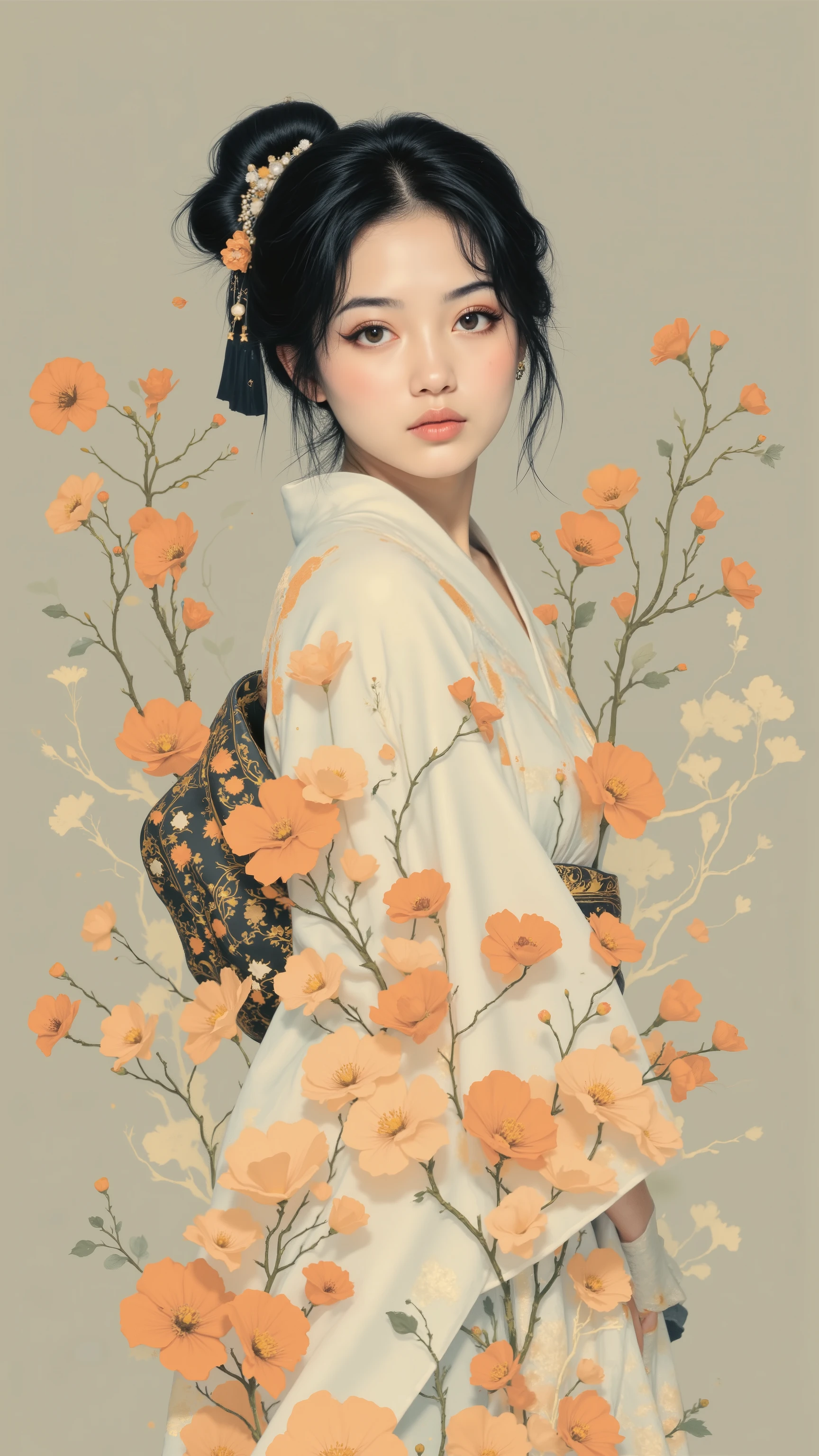 Vexel art, flat, minimalist: woman with kimono