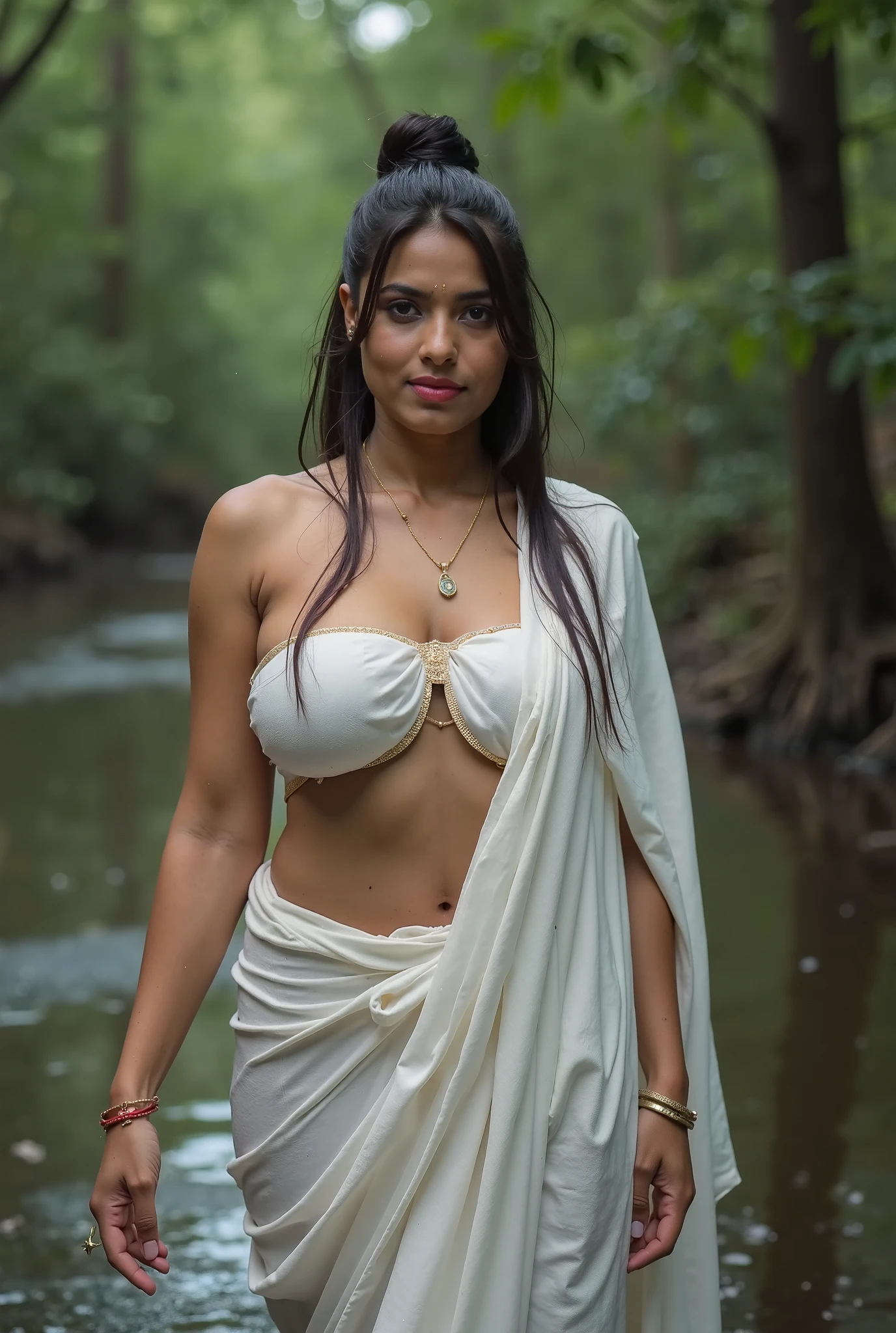 1 woman in, age35, Solo, big breasts and big cleavage,Aesthetic artwork, a beautiful Sri Lankan model, wavy dark brown hair, shoulder length hair, sri lankan hairstyle, light brown eyes, light tan skin, thin face, runners body, (textured skin, skin pores:1.1), goosebumps, wearing a {{black colour}} sri lankan traditional dress, seductive pose, beautiful Nuwara Eliya landscape as the background, sunny, natural light, Nikon Z8 + NIKKOR Z 24-120 mm f/4 S