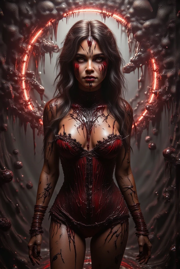 (Cinematic, emotional:1.3), (dynamic pose:1.2), (complex image:1.2), portrait of a menacing skeletal devil escaping hell, (body covered by countless demonic hands:1.3), (skeletal face), (escaping hell:1.2), surrounded by luminous red particles, voluminous black hair highlighted, contour light, confident expression profiled, semi-closed eyes, (strong body, small breasts, black accents), the photograph captured in stunning resolution to preserve the highest quality of details, (her eyes are portrayed with meticulous attention to detail: 1.3), The photograph is taken with a lens that emphasizes the depth in her eyes, the backdrop is a dark setting that enhances the colours of the scene. The lighting and shadows are expertly crafted to bring out the richness of her skin tone and the intense atmosphere. Her hair adds contrast against her skin, the overall composition captures her essence with authenticity and grace, creating a portrait that celebrates her heritage and beauty. Photography utilizing the best techniques for shadow and lighting, to create a mesmerizing portrayal that transcends the visual,
