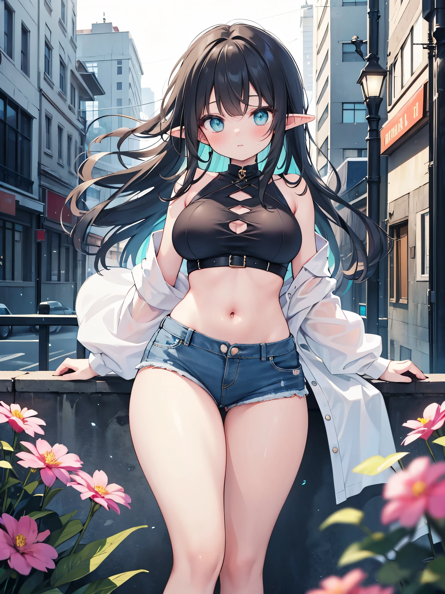 miyamizu_mitsuha, red bowtie,
jewelry, white yoga crop top, white yoga tight shorts, hands on chest,see-through, looking at viewer, hair ornament, choker, shy,
(masterpiece, top quality, best quality, official art, beautiful and aesthetic:1.2), (1 girl), extreme detailed, colorful, highest detailed,
(huge breasts:1.2, upper body, from below, cameltoe, ) white panties,
china city,street, sun, cloud, wall, leaning,