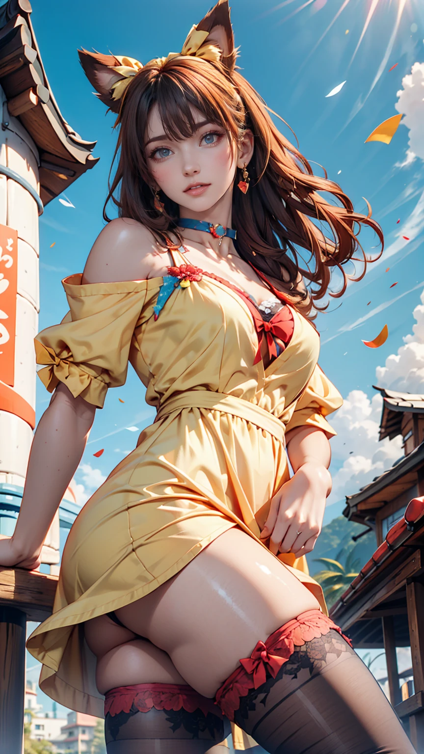 キャッツ♥アイ((CAT'S♥EYE))、Written by Hojo Tsukasa、Hitomi Kisugi((Hitomi Kisugi))、A classic beautiful face、Well-balanced proportions、Straight long hair、She is wearing a sky blue leotard with a yellow ribbon-like waistband.、Place your hands on your hips