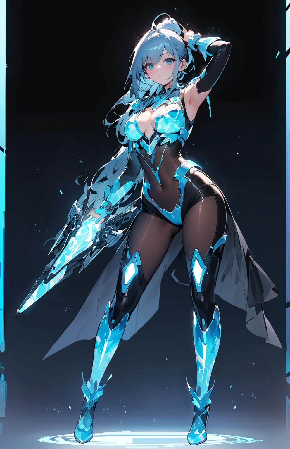 Character styling,Three-view front,Blue transparent suspender stockings,Dark blue water armor,Features of armored upstream aquarists,Green and blue are the accent colors of the model,On the head is the dragon horn,The chest is medium and firm,A blue transparent ribbon hangs from your hand,There are some straps on the body,Exquisite facial features,Picture-perfect face,tmasterpiece,8K resolution,Serious, Ear blush, hyper HD, ccurate, Anatomically correct, Textured skin, Best quality, A high resolution, 8K,18-year-old girl,Kizi,Little Dragon Girl,It's all armor,Blue transparent suspender stockings