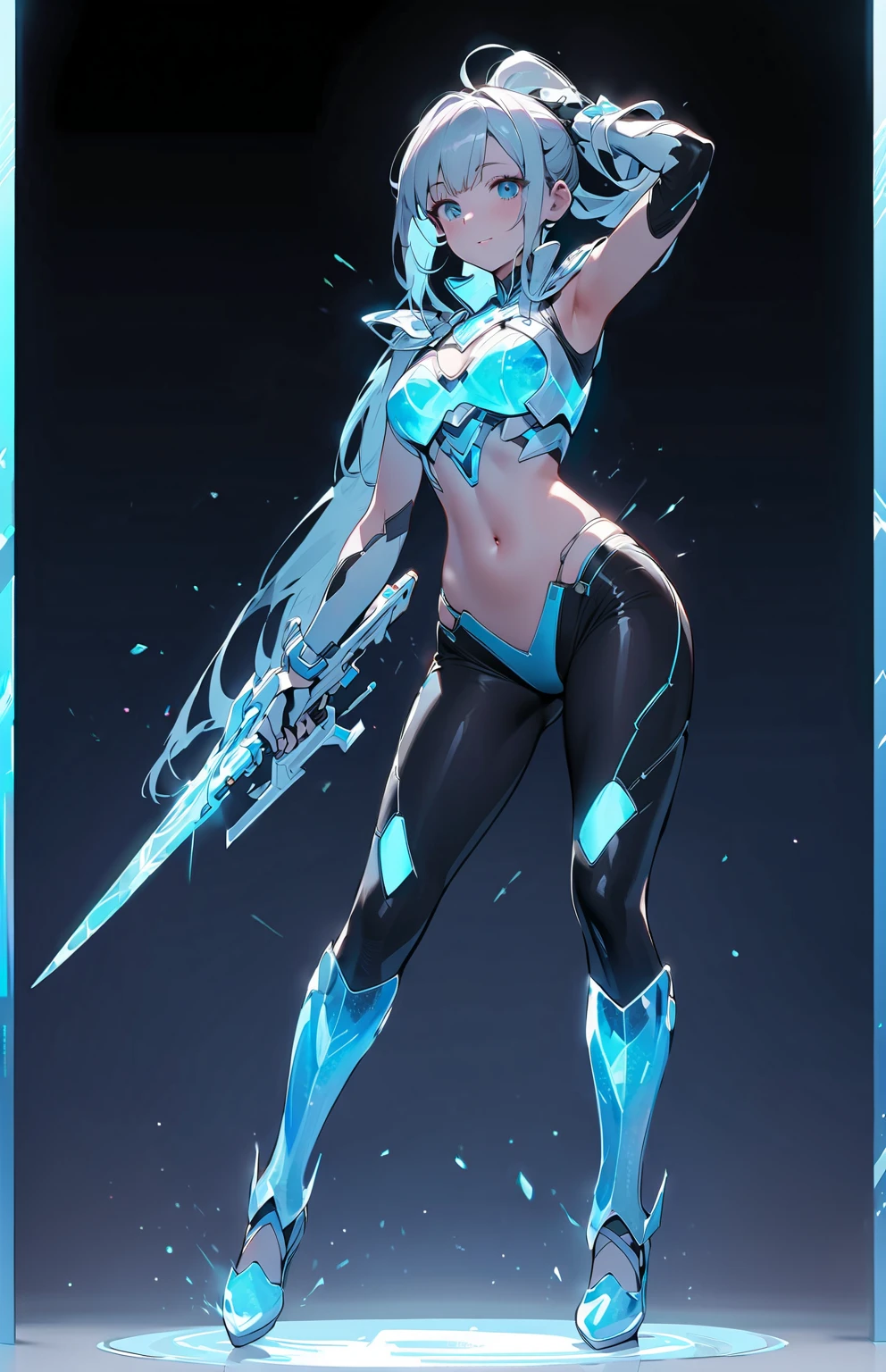 Heroine, futuristic blue outfit, tigress details [[From her hands comes a very bright blue magic]] 3D image, Full HD, 4K, ultra realistic, warrior, beautiful blonde, fitness body. --auto