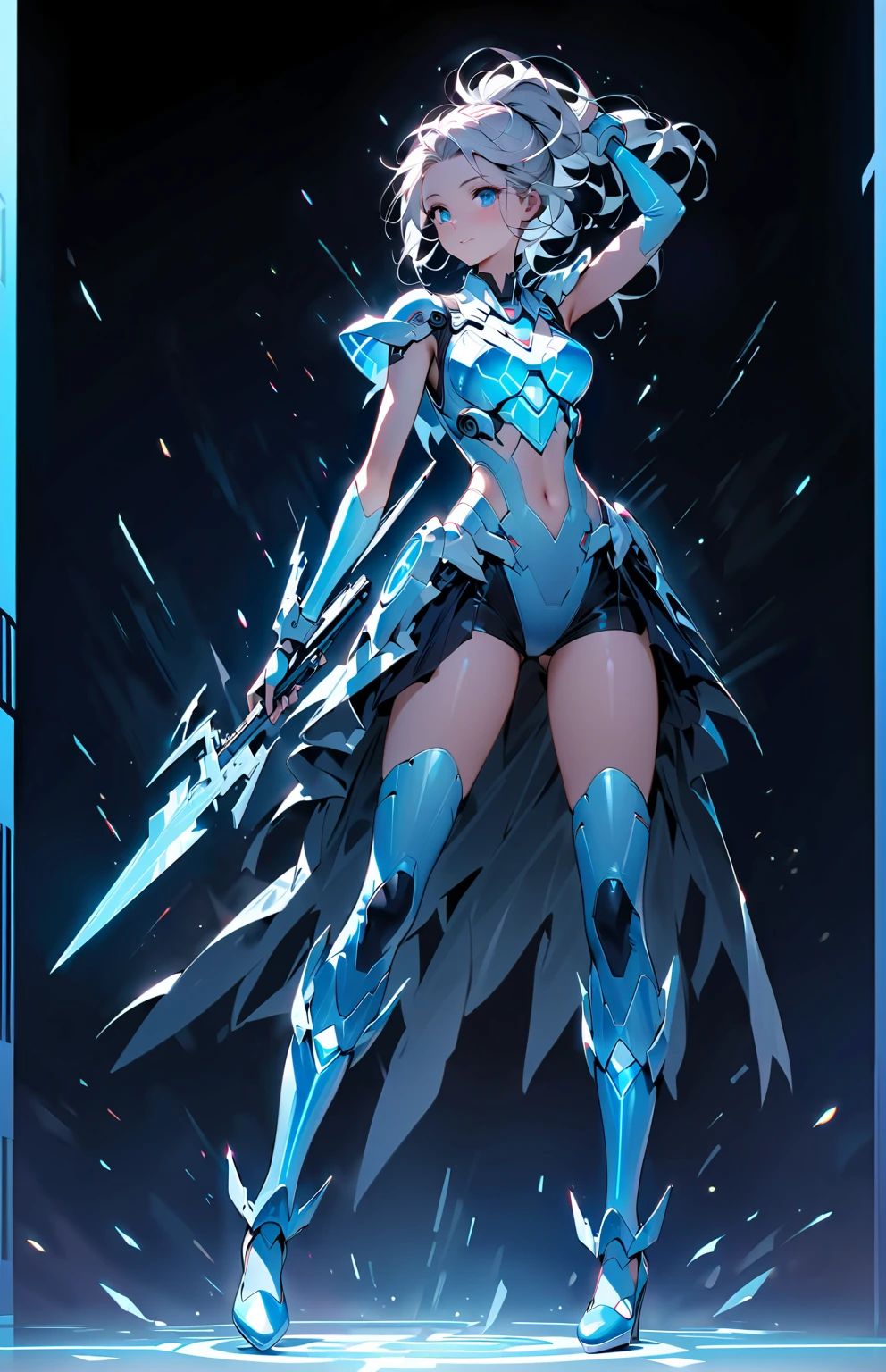 (NSFW), 1 female, one personで, 16 years old, 7 Head and body, (cute face), (ideal body proportions), length , fantasy, magic effect, ((West Cape Armor)), holding a greatsword, sexy body, strong wind, The costume is sheer, Wet, short hair, bright silver hair, , thin, small ass, beautiful feet, thin脚, surrealism, cinematic lighting, written boundary depth, one person'point of view, f/1.8, 135mm, nffsw, table top, Accurate, ((anatomically correct)), rough skin, Super detailed, advanced details, high quality, award-winning, 最high quality, High resolution, 8K