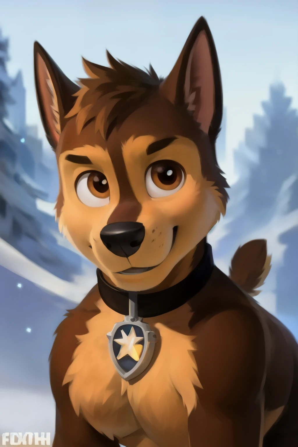 Chase smirks., showing your body to the viewer from the viewer's point of view, detailed fluffy fur texture, impasto impressionism , (by foxovh, Ross Tran, Mikhail Garmash , Pino Daeni, A SPARK), detailed eyes , highly detailed pupils , One, fluffy, antro, chase-pp, domestic dog, male, brown eye , brown wool , light brown body, fur body, detailed fluffy fur texture, curved, 1 boy , muscular, detailed muscles, large and large pectoral muscles
