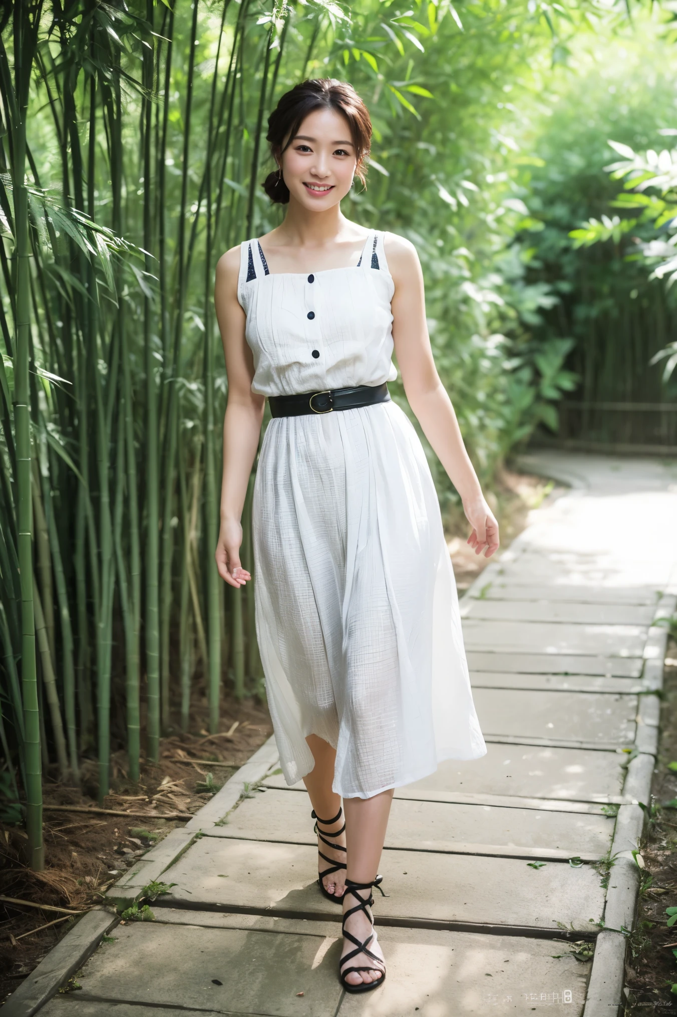 (Highest quality:1.5), (Real:1.4), (Ultra high definition:1.4), (1 Japanese very thin woman in her twenties), (very thin body), skinny face, (Summer Dresses), (Long Length), (very thin woman is standing in the city park), (20's very thin woman is standing with summer dress in the city park), (front view of a very thin woman), Urban park, (Cowboy Shot), (smile), (Turn your body forward), (upright), (Super skinny), (very thin), (Very thin)