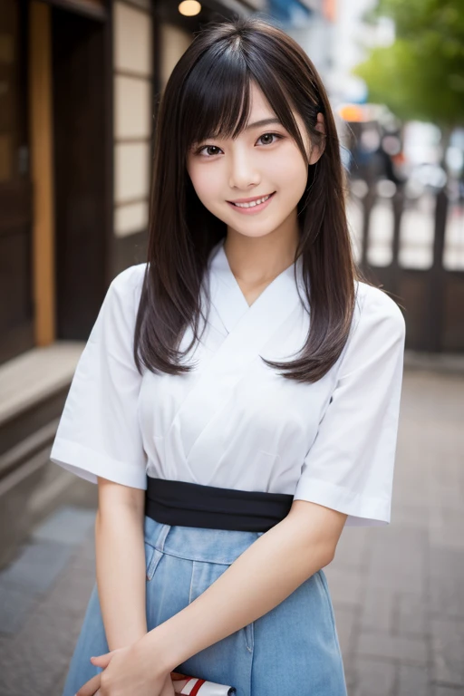 (Beautiful 14 year old Japan woman), Cute Face, (Deeply chiseled face:0.7), (freckles:0.6), Soft Light,Healthy white skin, shy, (Serious face), (Sparkling eyes), thin, smile, uniform,Big Breasts