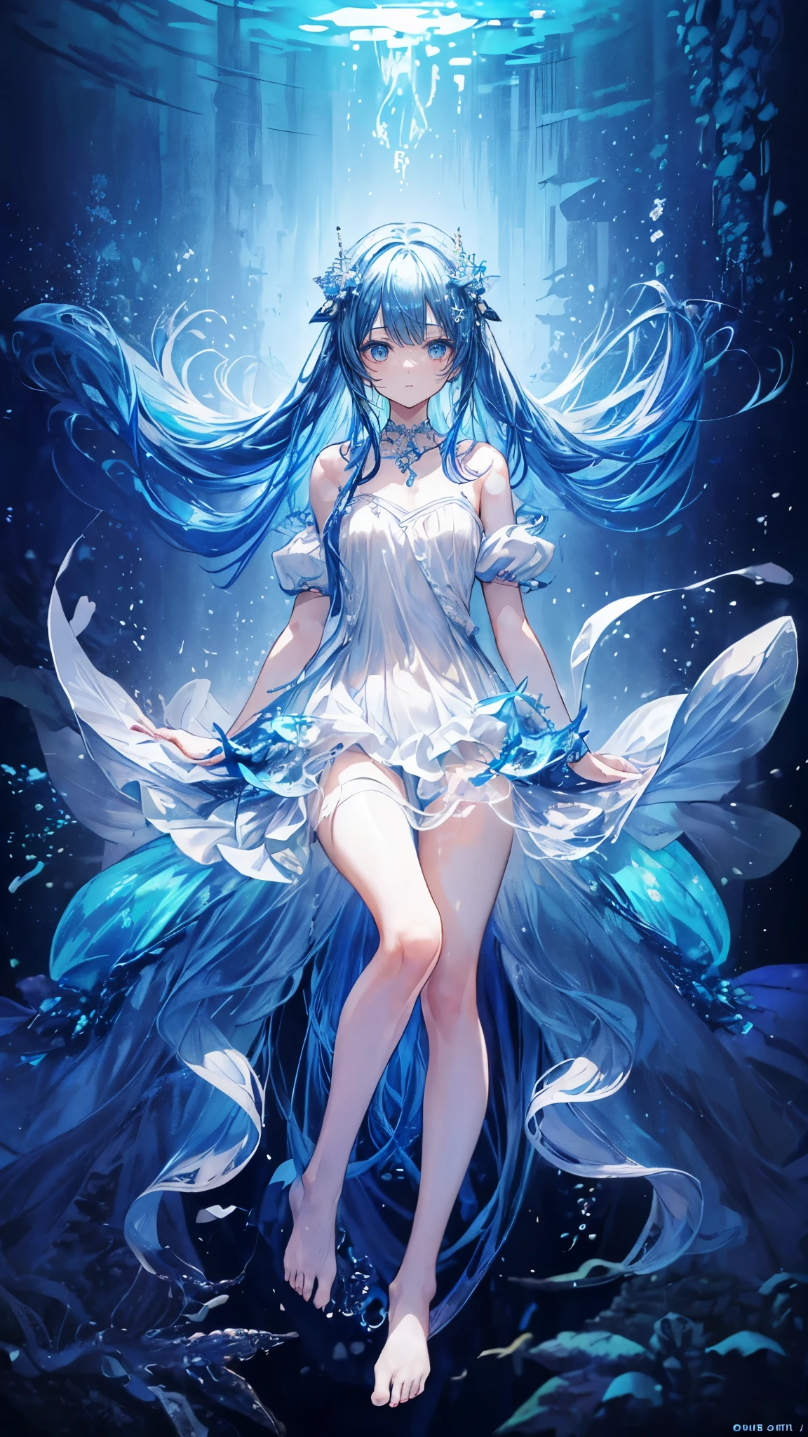 anime girl walking on water, beautiful fantasy anime, high detailed official artwork, azure sliver haired deity, shadowverse style, anime goddess, nightcore, detailed key anime art, official artwork, masterpiece goddess of water, anime fantasy illustration, detailed digital anime art, epic light novel art cover, from the arknights videogame, anime fantasy artwork, serene background, water ripples when walking, delicate yet beautiful dress, feet touched the surface on the water only