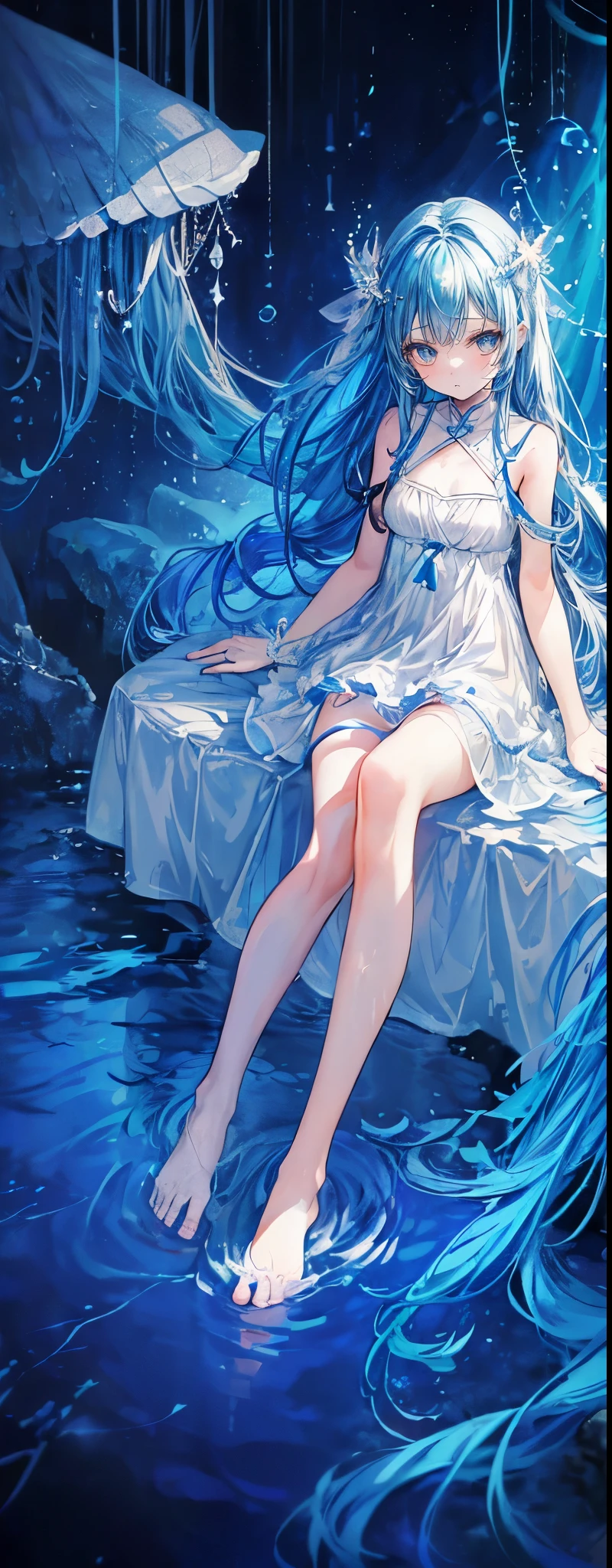 Close-up of a woman in a white dress under the water,wallpaper anime blue water,Guviz-style artwork,closeup fantasy with water magic,composed,Guviz,a beautiful artwork illustration,Water Nympheautiful digital artworkeautiful digital illustration,Li Song,In the art style of Beauvot,a beautiful anime portrait