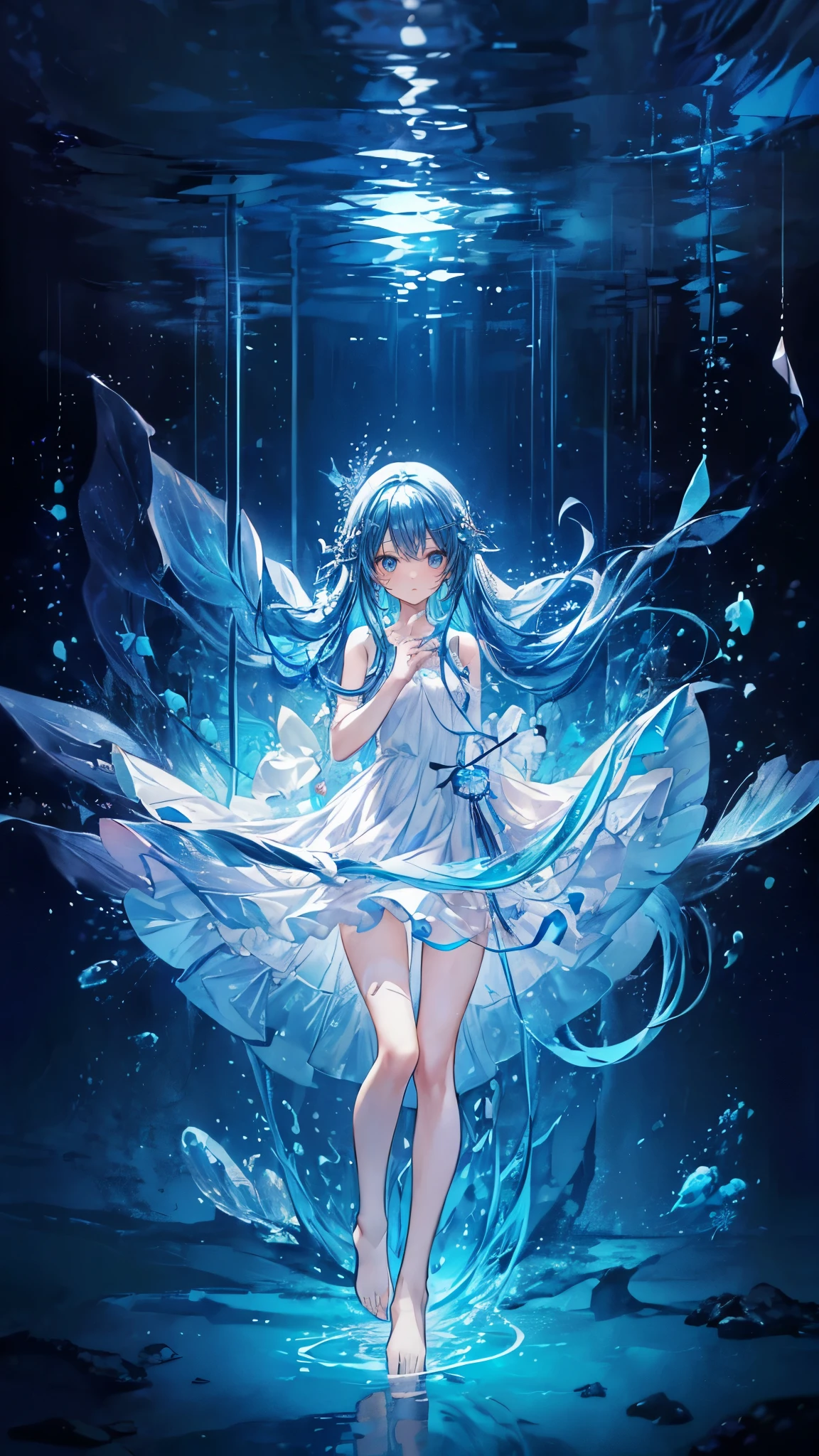 Anime girl in a white dress standing in the water - SeaArt AI