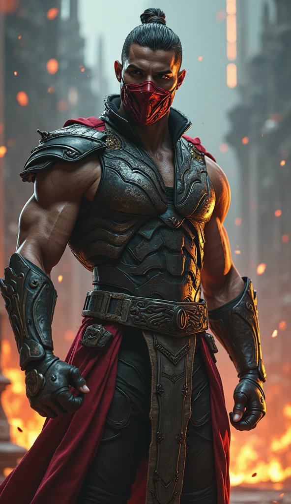 A fighter, of stocky stature, wearing a mask and using armor, his eyes were bright red.
