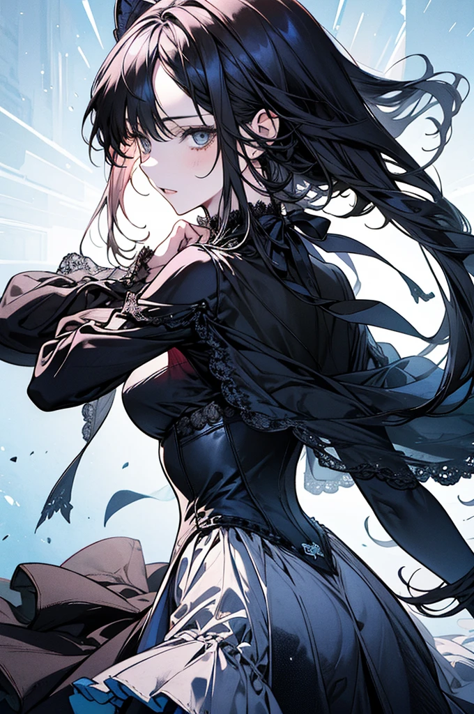 (best quality), ((masterpiece)),((exquisite facial features)),((dynamic posture)),masterpiece, best quality, night, hill, clouds, full moon, long hair, woman, silhouette, fireflies.