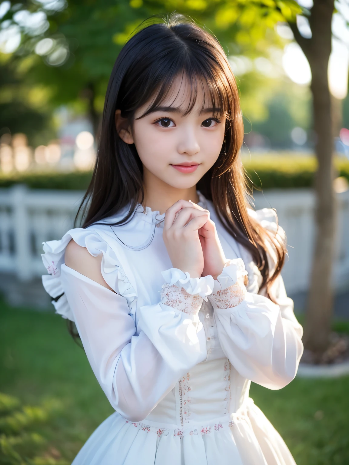 (best quality, masterpiece:1.2), (realistic, photo realistic:1.3), UHD, high detail color photo, extremely detailed CG unity 8k wallpaper, sharp focus, (best shadow), (detailed background), (realistic glossy skin), perfect anatomy, (cinematic lighting), glossy lips,
BREAK
wearing a flowing, pastel-colored dress with intricate lace details, complemented by accessories like dainty pearl jewelry and a floral headband. reminiscent of a fairytale garden, , blooming flowers and soft sunlight streaming through the foliage. , creating an enchanting scene that highlights both the grace of the woman and the charm of her girly ensemble, full body:1.3, looking at viewer, kky, perfect human body, cute face