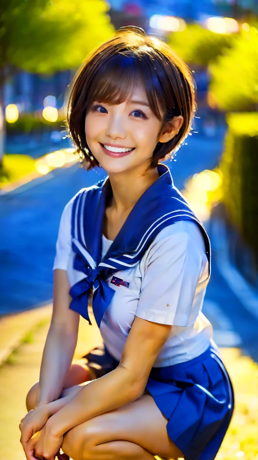 (8k, RAW photo, best quality, masterpiece:1.2), (realistic, photo-realistic:1.37), ultra-detailed,
1 girl,cute, solo,beautiful detailed sky,detailed cafe,night,sitting,dating,(nose blush),(smile:1.1),(closed mouth)
medium breasts,beautiful detailed eyes,(collared shirt:1.1), bowtie,pleated skirt,(short hair:1.2),floating hair